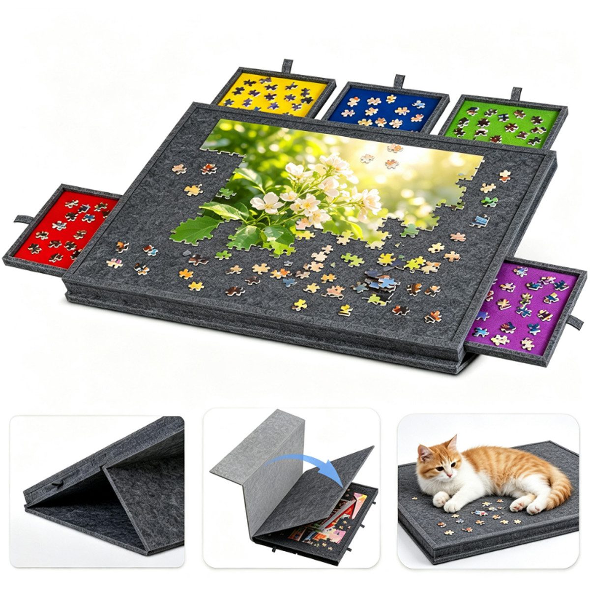 Pdgrid Puzzleunterlage Adjustable Tilting Puzzle Board with 2-in-1 Stand & Cover, (Kinderspielzeug, Einzugsgeschenk), mit 6 Schubladen für Erwachsene, bis zu 1000 Teile