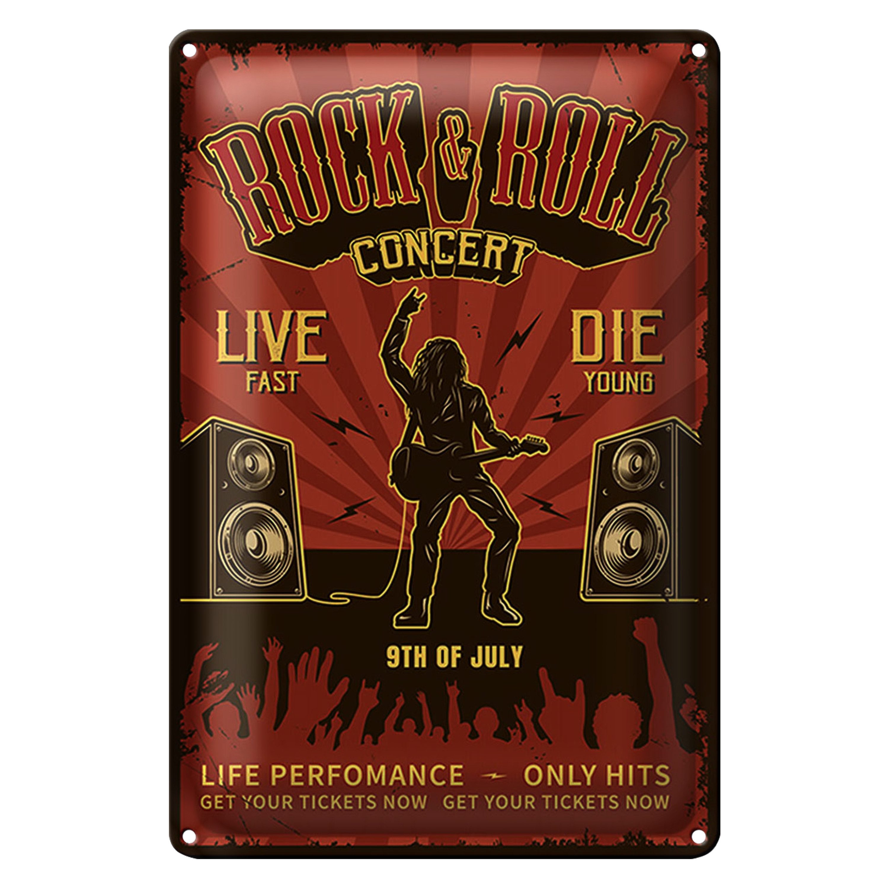 Roomando Metallschild Retro 30x40cm Rock&Roll Concert live 9th july