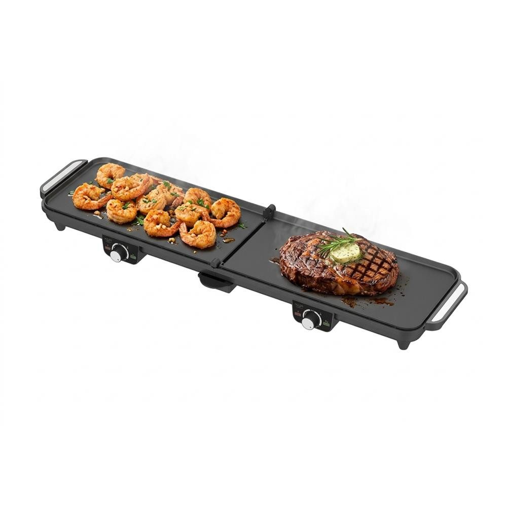 ADLER EUROPE Elektrogrill AD 6617 Elektro-Tischgrill 180°, 2070 cm², 2 Grillzonen, 3000 W, 2,20 W, Antihaftbeschichtung, Fettauffangschale, Cool-Touch, Gummifüße