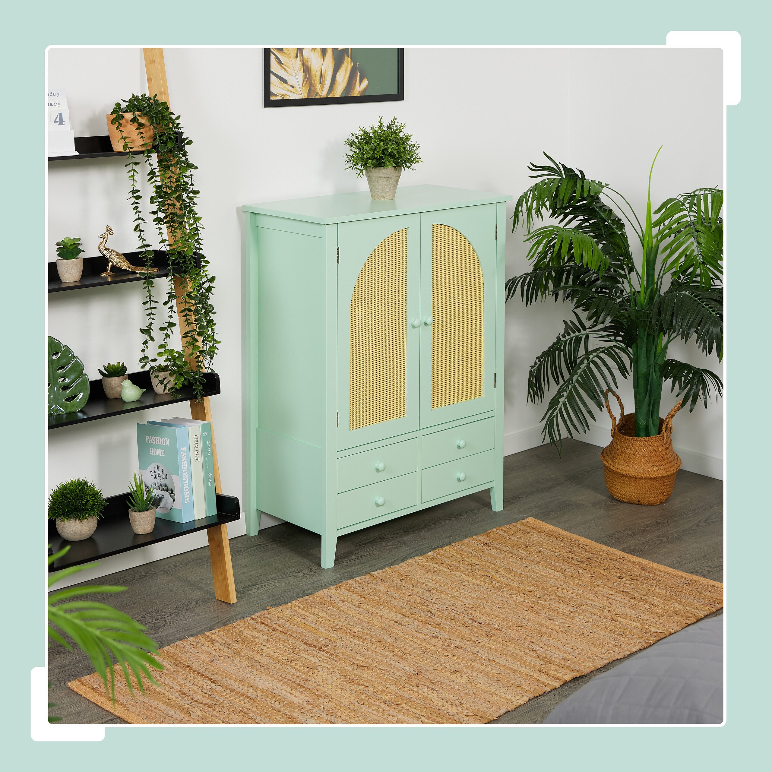 relaxdays Sideboard Türkises Sideboard mit Rattanoptik günstig online kaufen