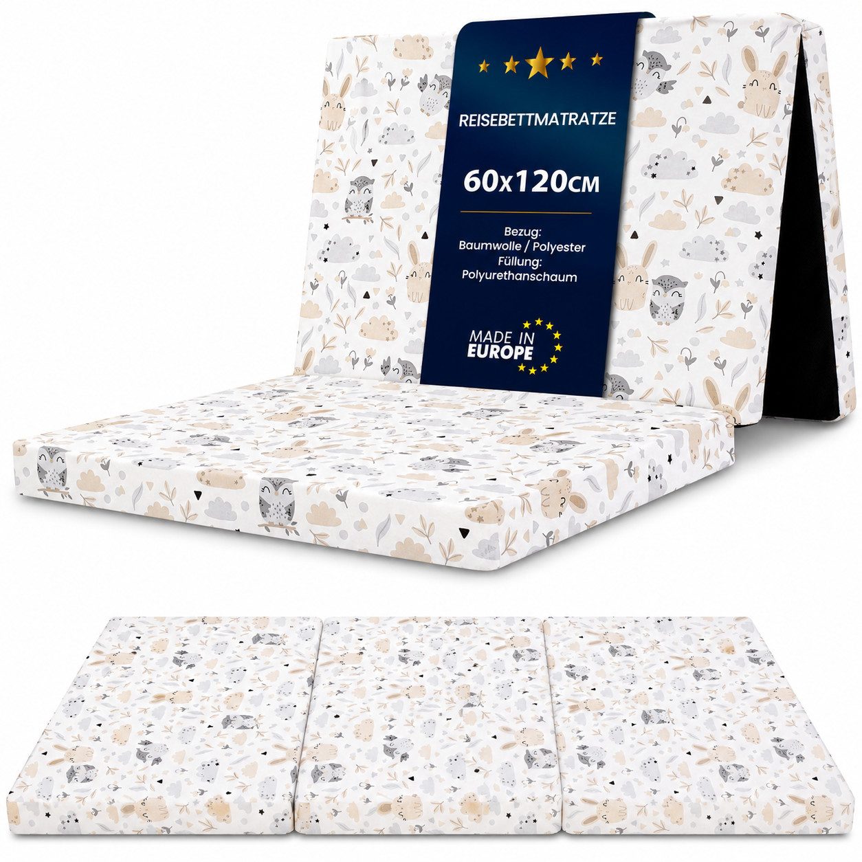 Babymatratze Klappmatratze Faltbare Reisebett Baby Matratze 60x120 cm, Totsy Baby