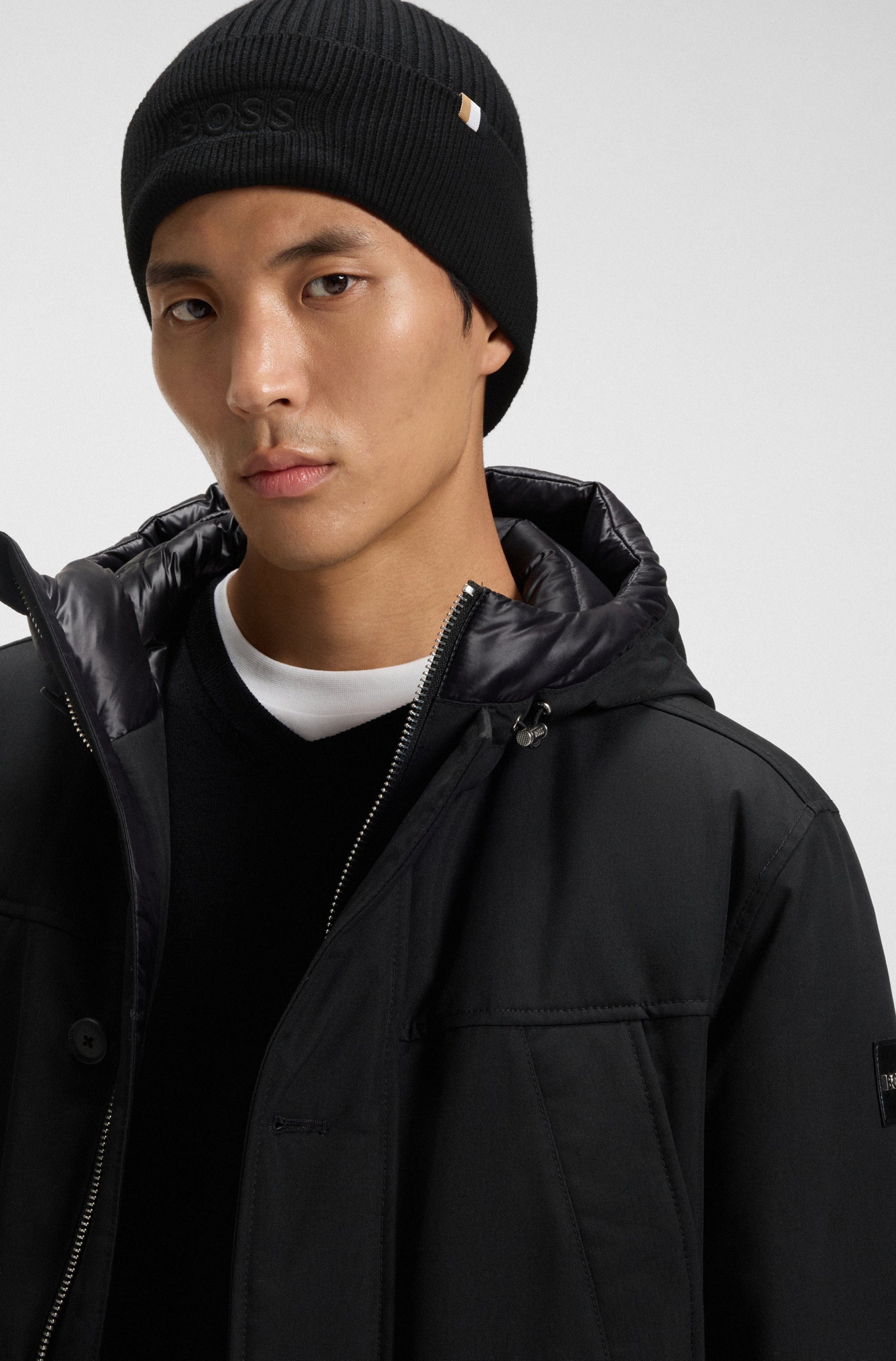 BOSS Strickmütze Magico R Hat mit tonaler Logostickerei, unisex