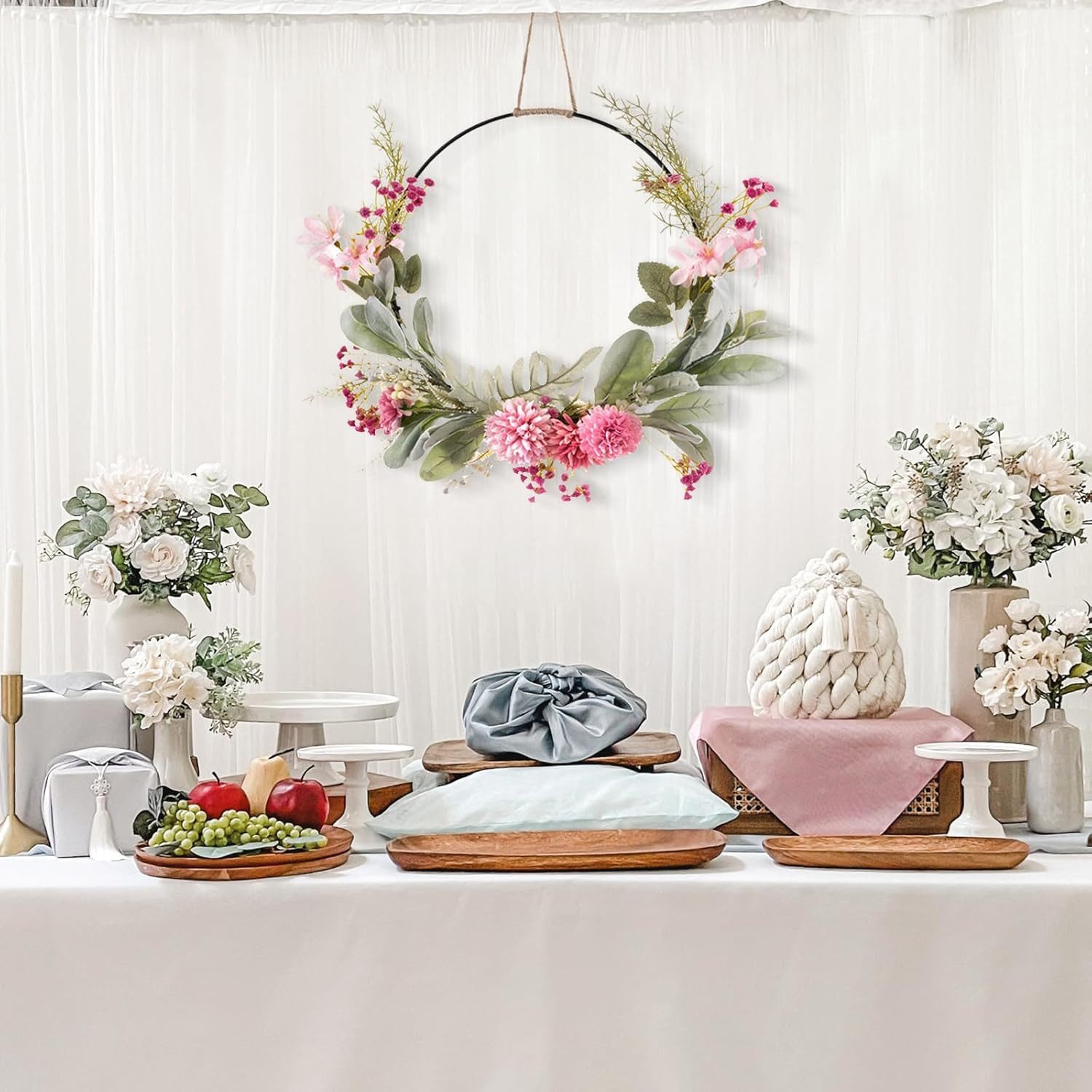 Kunstkranz Türkranz künstliche Blumen Kranz Metall Ring Deko Hochzeit Herbst, FELIXLEO – Bild 4 von 5