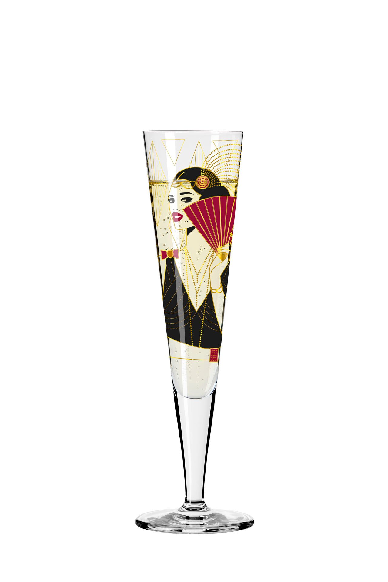 Dekomiro Champagnerglas Goldnacht Champus 2er Set Charleston mit Glastuch, 2-tlg., Kristallglas