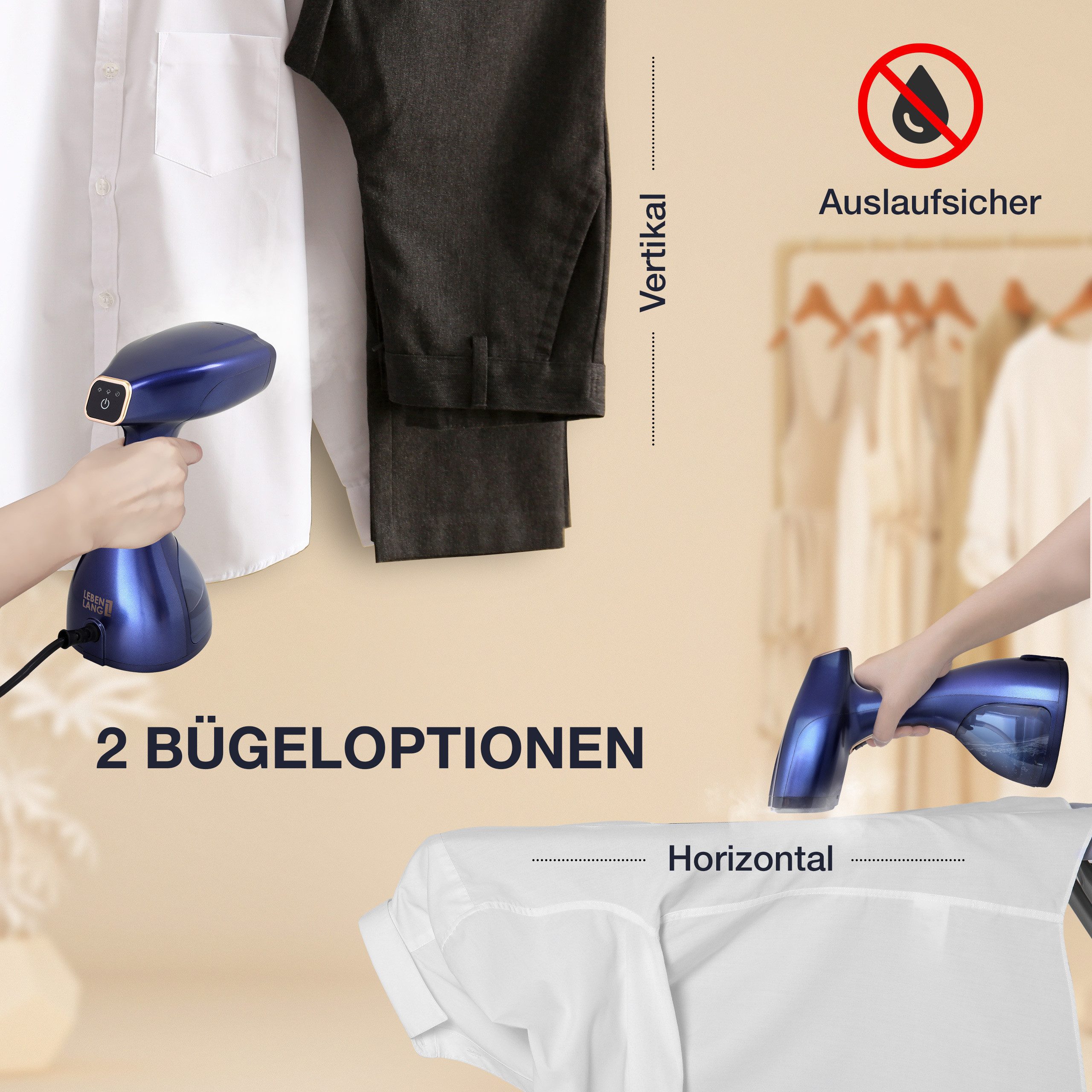 Lebenlang Dampfbügeleisen Steamer Dampfglätter für Kleidung, 300ml Wassertank, 1500,00 W, Inkl. Bügelhandschuh, – Bild 2 von 5