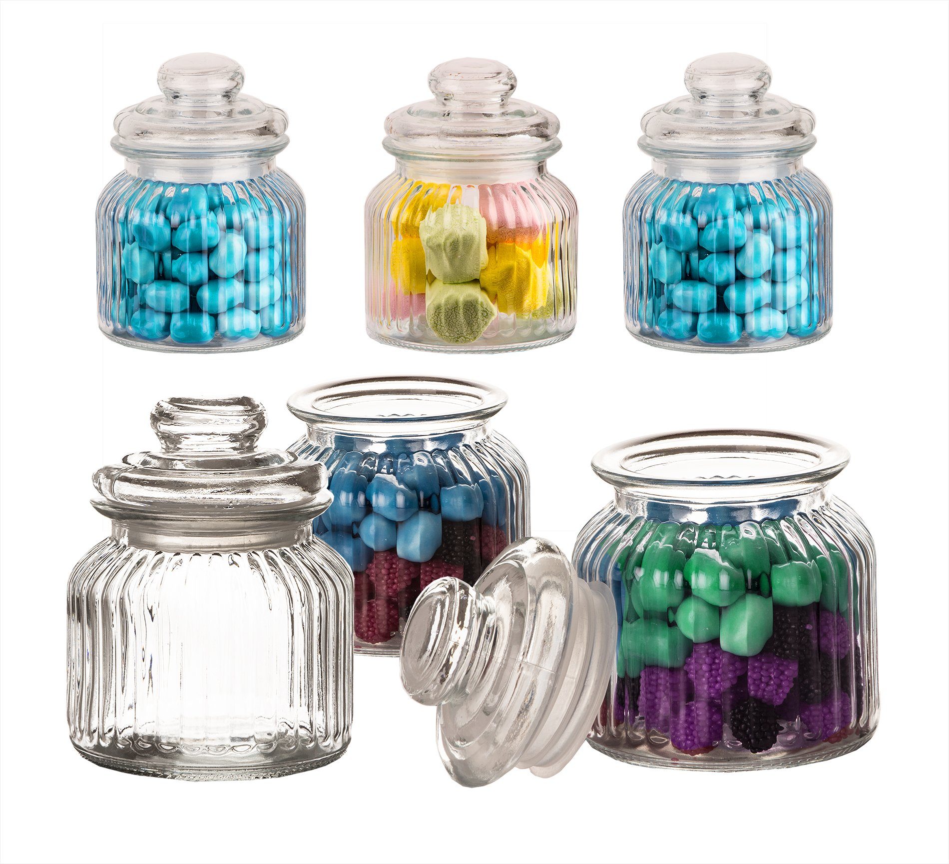 BigDean Einmachglas Vorratsgläser mit Deckel Bonbonglas Süßigkeiten Kräuter, Glas, (Set, 6-tlg., Bonbonniere/n), Gummidichtung, Vintage Design, Spülmaschinenfest (Deckel Handspülen)