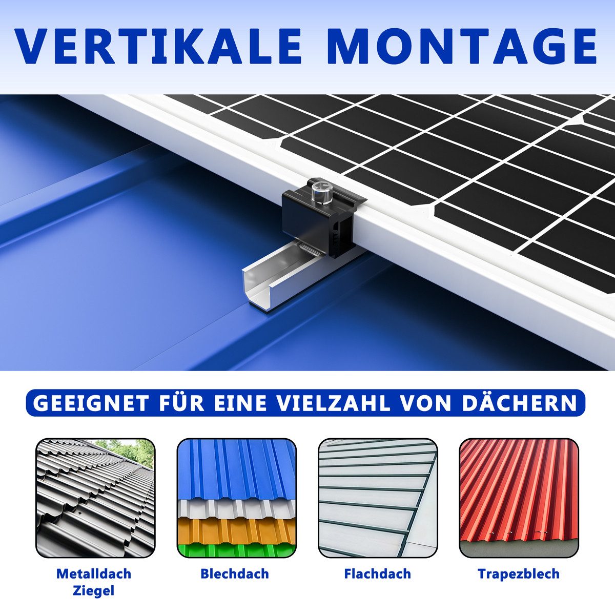 Rhein Beleuchtung Solarmodul-Halterung Balkonkraftwerk Halterung für 4 PV Module – Solarpanel Halterung, (bis 90 Zoll, Set, 10-tlg., 10 Schienen, 30–40 mm, für Balkon, Flachdach & PV-Anlagen, Halterung Balkonkraftwerk, verstellbar, Aluminium, rostfrei)