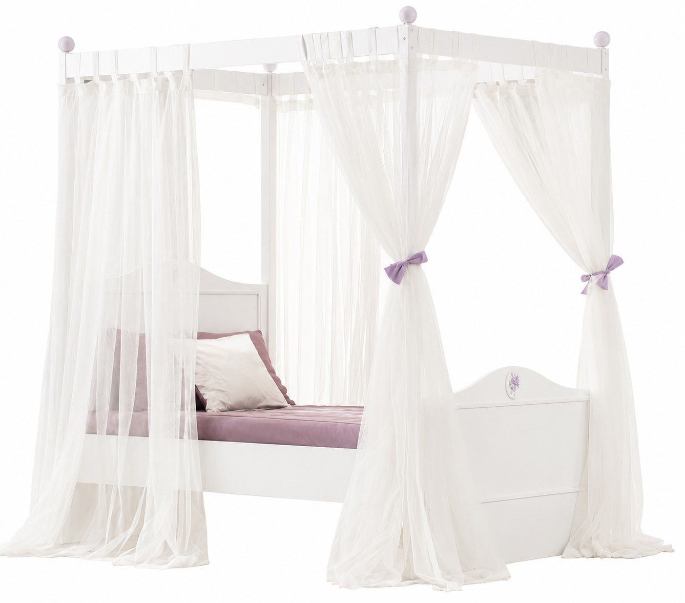 JVmoebel Himmelbett Himmelbett Weiß Einzelbett Baldachin Vorhänge Romantisch Schlafzimmer, Made in Europa