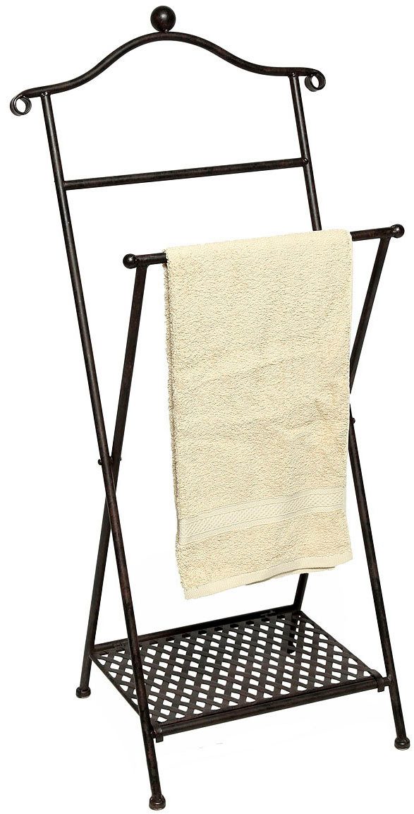Ambiente Haus Handtuchhalter Antik, antikbraun aus Metall mit Ablageboden