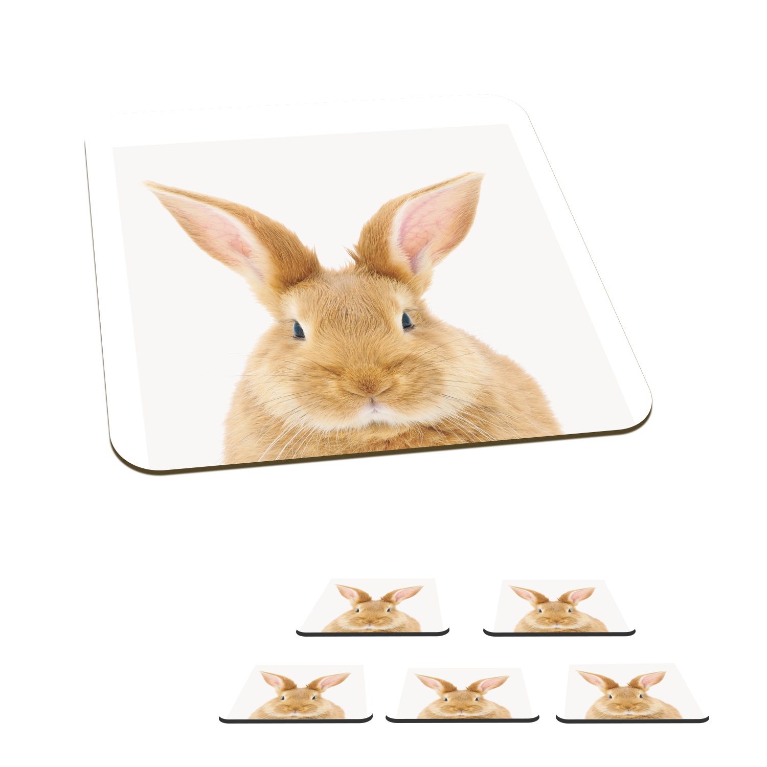 MuchoWow Glasuntersetzer Tiere - Kaninchen - Weiß, Zubehör für Gläser, 6-tlg., Glasuntersetzer, Tischuntersetzer, Korkuntersetzer, Untersetzer, Tasse
