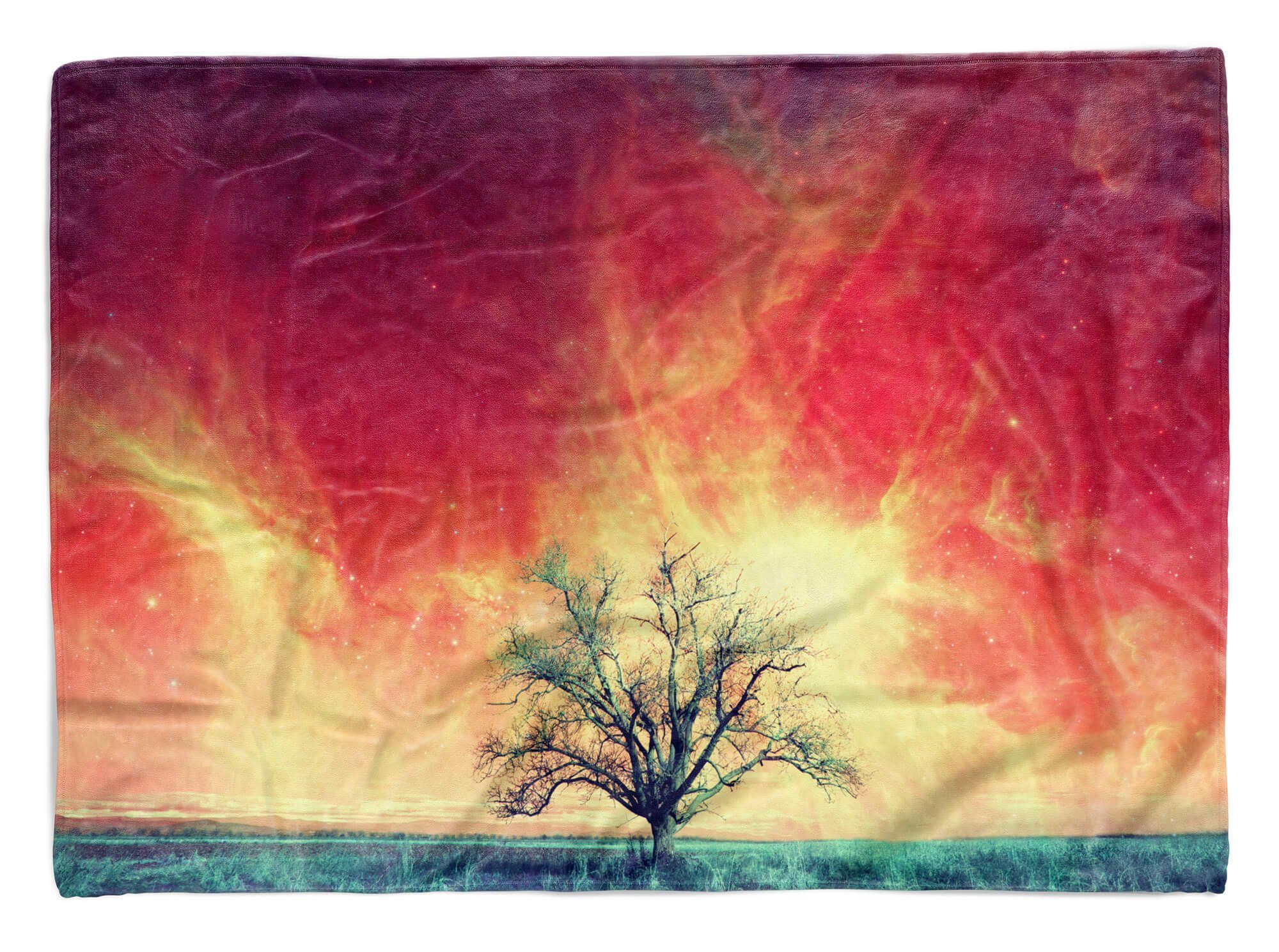 Sinus Art Handtücher Handtuch Strandhandtuch Saunatuch Kuscheldecke mit Fotomotiv Einsamer Baum rote, Baumwolle-Polyester-Mix (1-St), Handtuch
