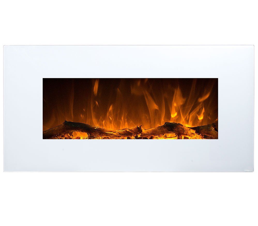 GLOW FIRE Elektrokamin Neptun Wandkamin elektrisch mit Heizung, Elektrischer Kamin mit Fernbedienung, Timer, 3 Dekorationen, LED Feuer