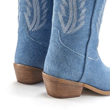 LASCANA Cowboy Boots Cowboy Stiefelette, Western Stiefelette, Ankleboots im Denim-Look