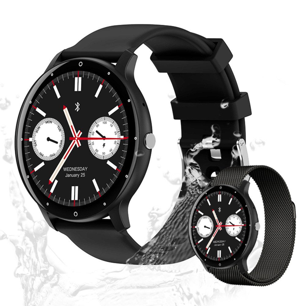 Valdus Herren's & Damen's IP67 Wasserdicht Fitness-Tracker Telefonfunktion Smartwatch (3,53 cm/1,39 Zoll, Android/iOS), mit austauschbarem weichem Mesharmband, mit G-Sensor, Herzfrequenzmesser & Schrittzähler - 230 mAh Akku