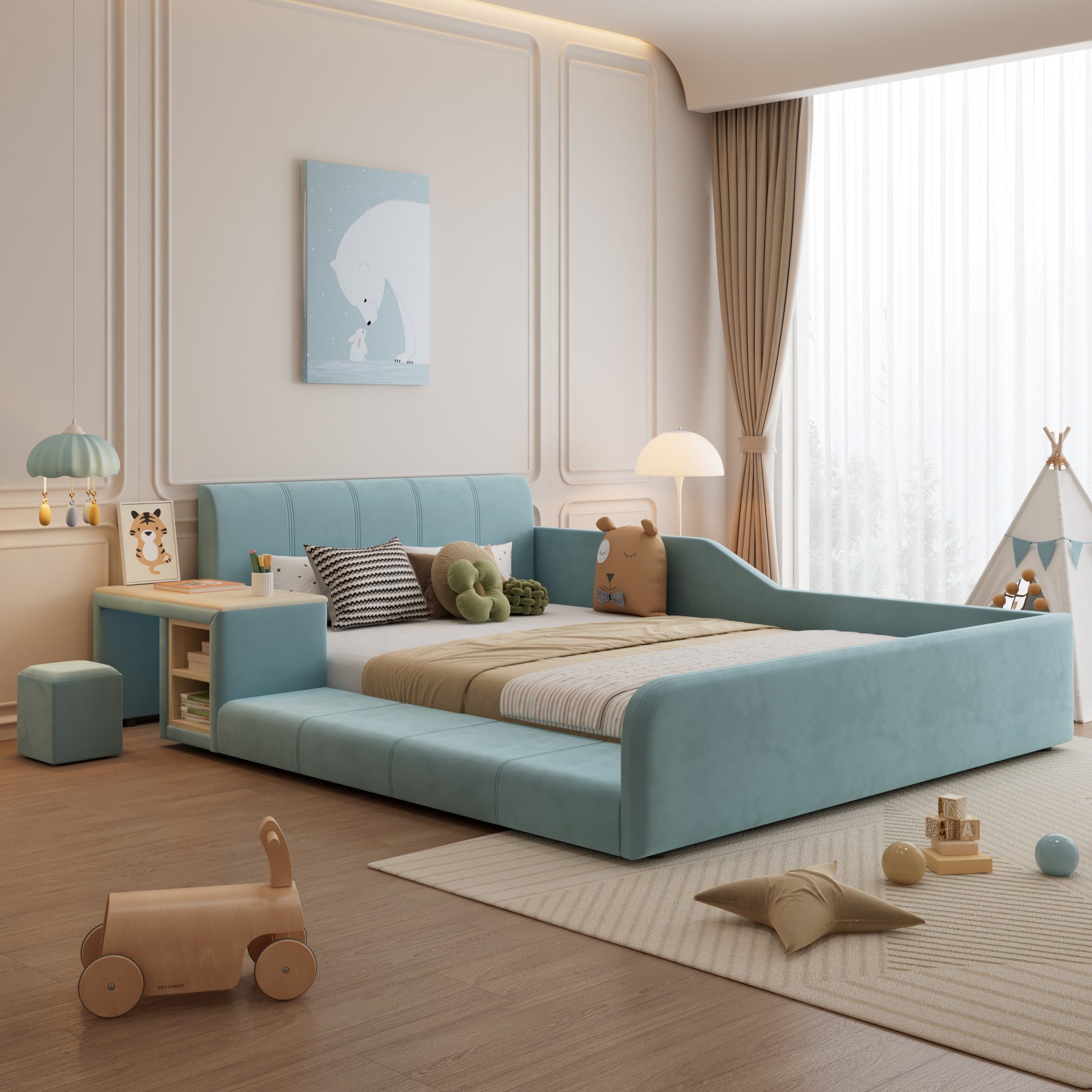 OKWISH Polsterbett Kinderbett Funktionsbett (mit Schreibtisch, Hocker und S günstig online kaufen