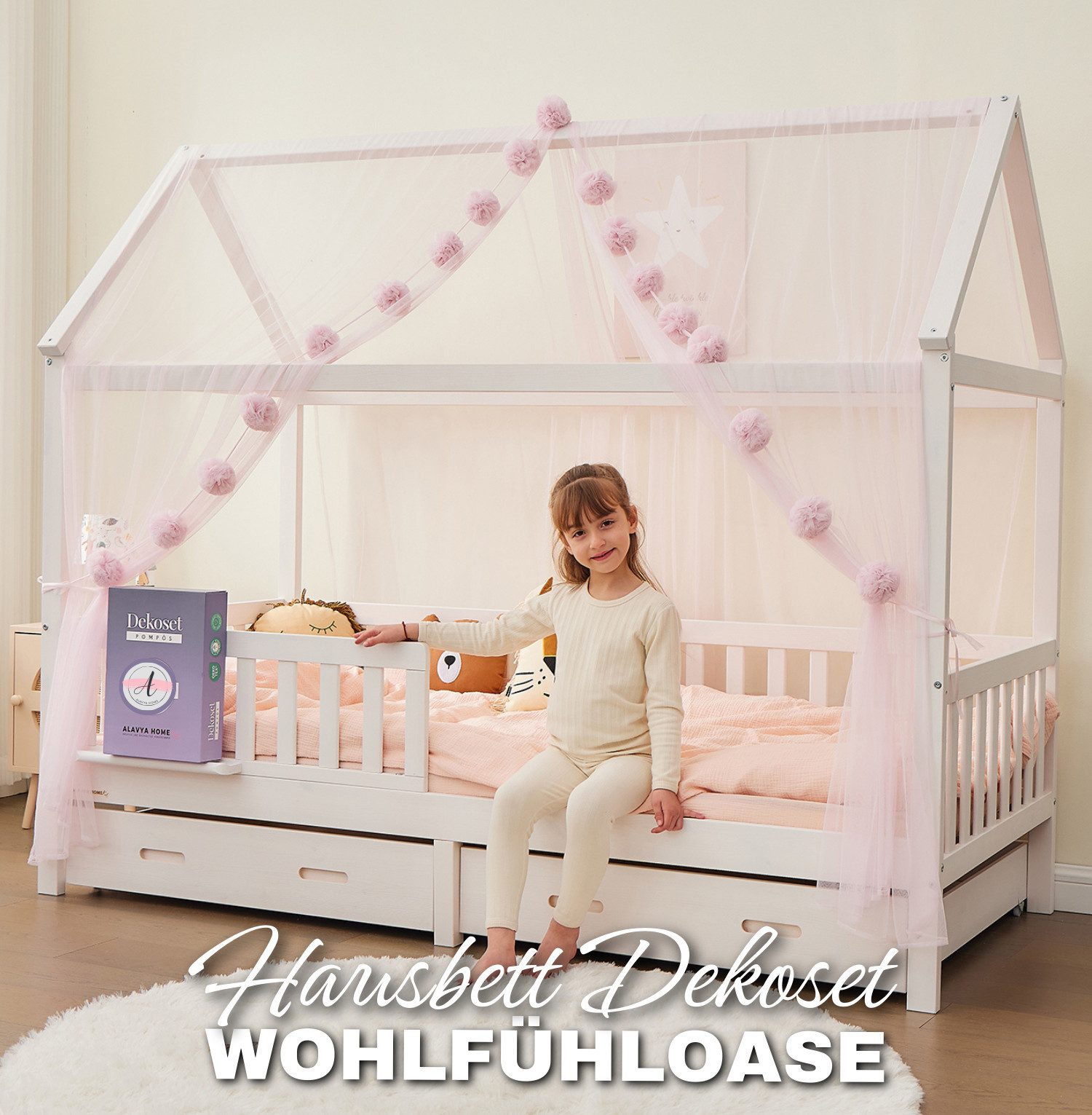 Alavya Home® Betthimmel Der Luxus DEKO SET für HAUSBETT 80x160 I 90x200 (3- günstig online kaufen