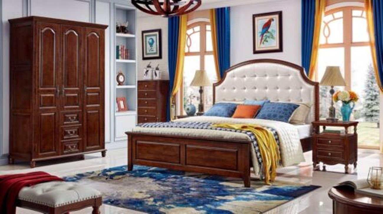 Nachttische Bett Set 4tlg. Schlafzimmer Schlafzimmer-Set Holz Kleiderschrank JVmoebel 2x Luxus