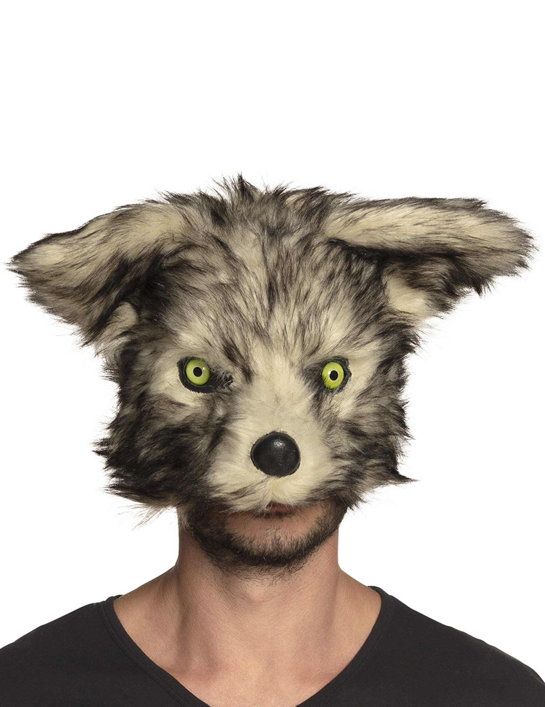 Kostüm Werwolf-Maske mit Plüsch Halloween-Maske grau-beige