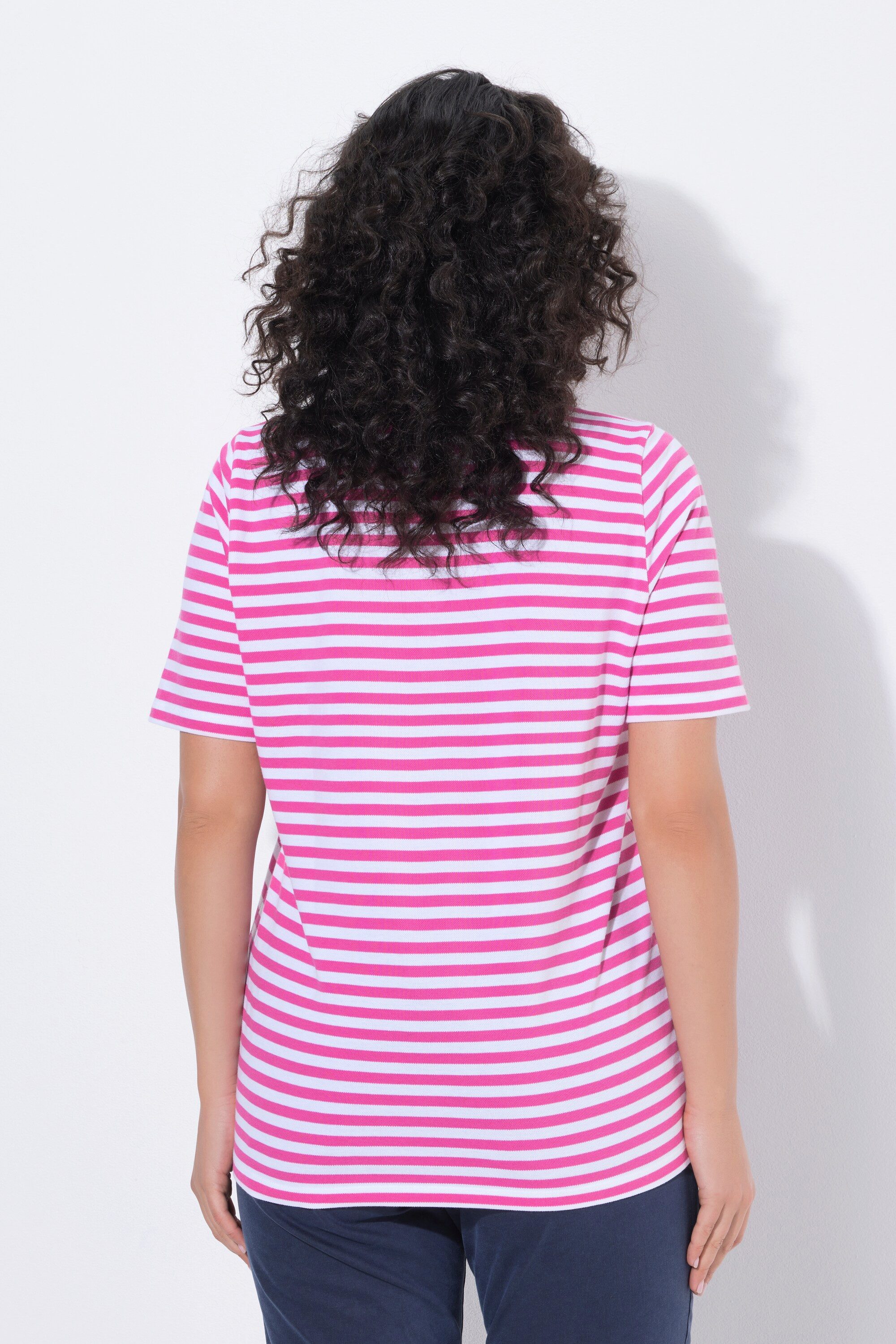 Ulla Popken Poloshirt Poloshirt Ringel Polokragen Halbarm Pima Cotton