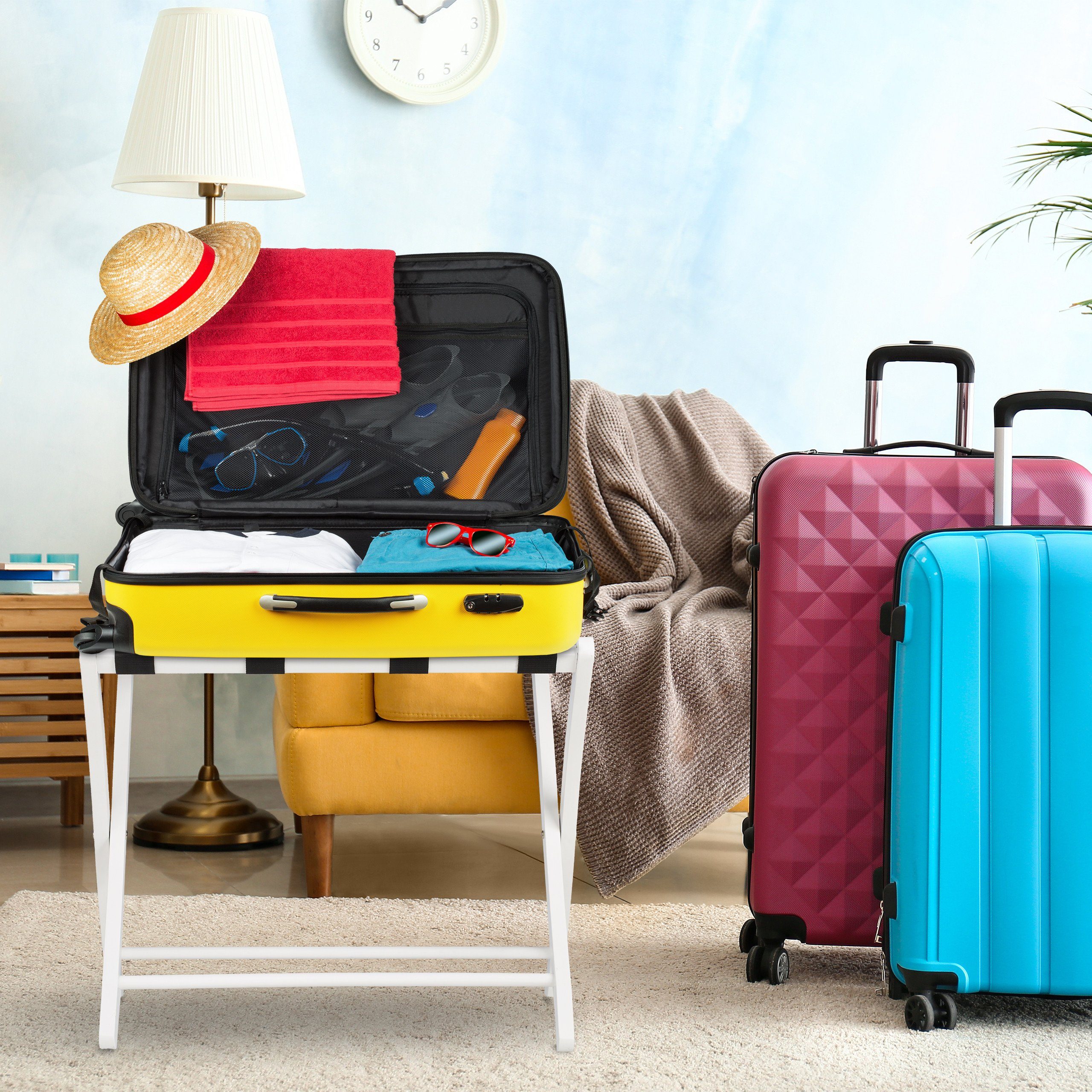 relaxdays Beistelltisch Kofferständer Holz klappbar, weiß günstig online kaufen