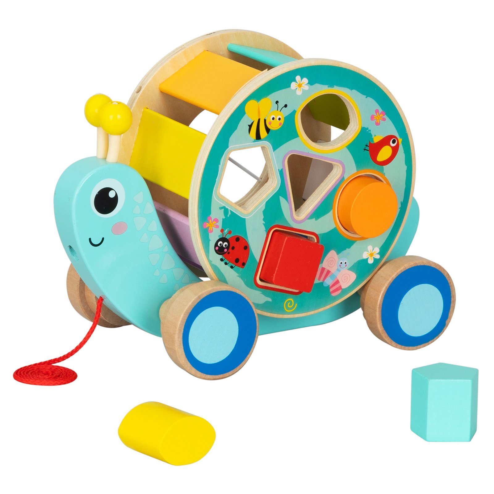 Tooky Toy Nachziehtier Ziehspielzeug mit Schnecke Motiv, Holzspielzeug Nachziehspielzeug fördert Motorik und Mobilität
