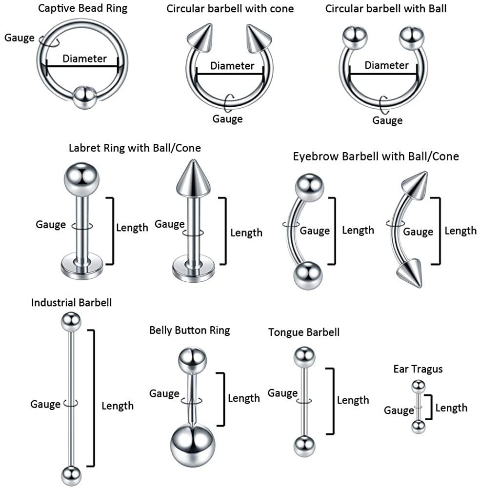 zggzerg (140-tlg) Edelstahl Set Piercing 140 Zggzerg Piercing-Set 14G Stück 16G