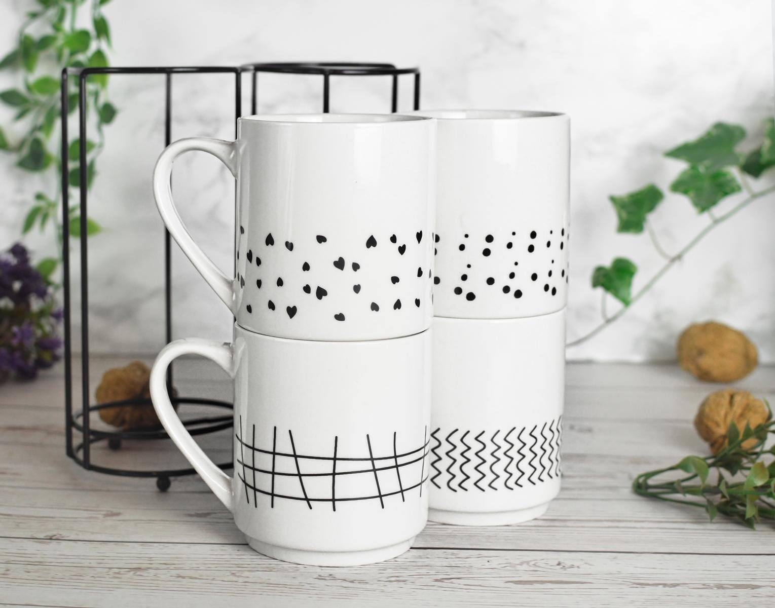 Sendez Becher 4 Kaffeebecher 300ml aus Porzellan mit Metallständer Kaffeetassen, 5-tlg., Porzellan – Bild 4 von 4