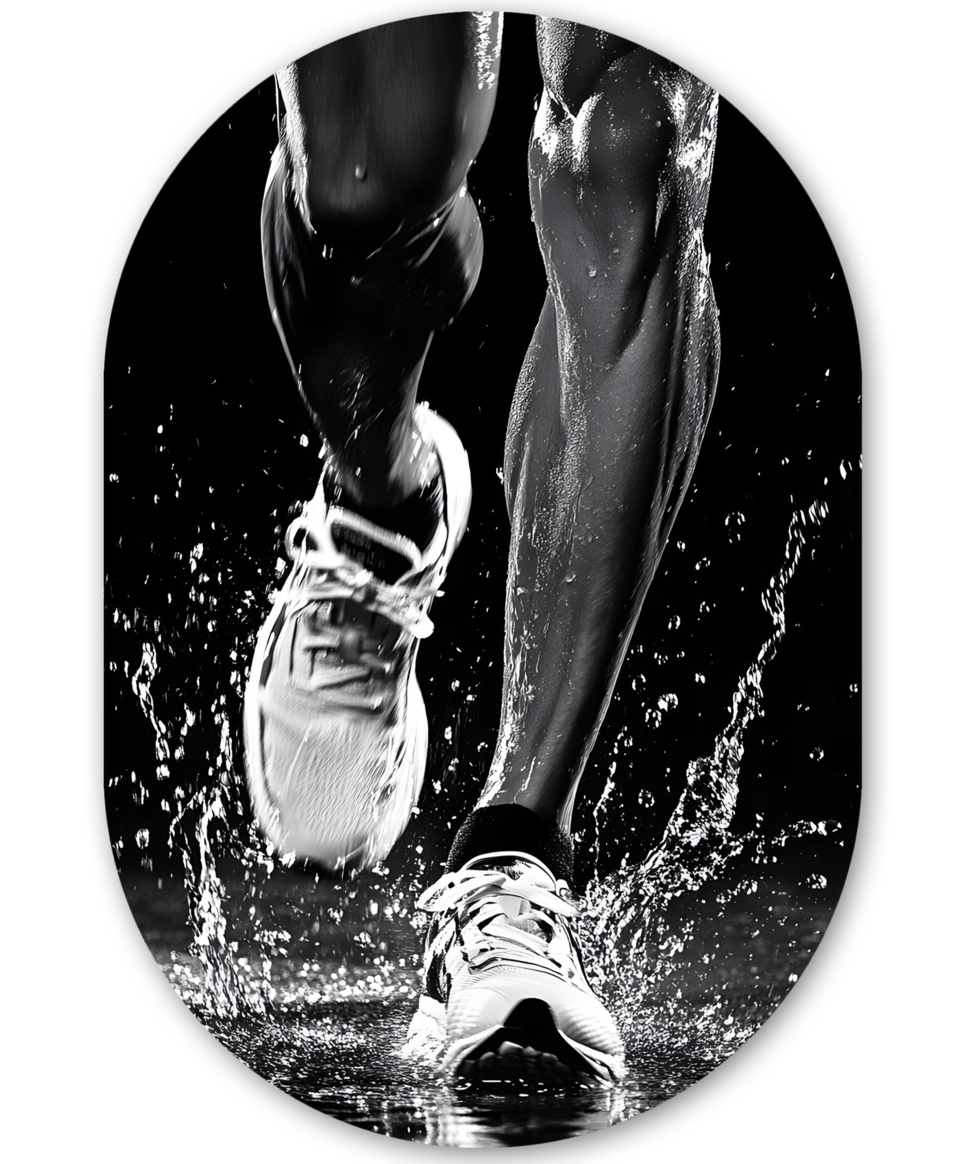 MuchoWow Gemälde Laufschuhe - Laufen - Drops - Schwarz, Fotodruck (1 St), Wandbild Oval, Wohnzimmer oder Schlafzimmer Wanddekoration, 40x60 cm