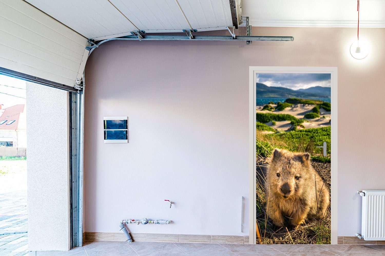 MuchoWow Türtapete Ein Wombat (1 St), Matt, cm Umgebung, in Türaufkleber, 75x205 Tür, bedruckt, grünen Fototapete für einer