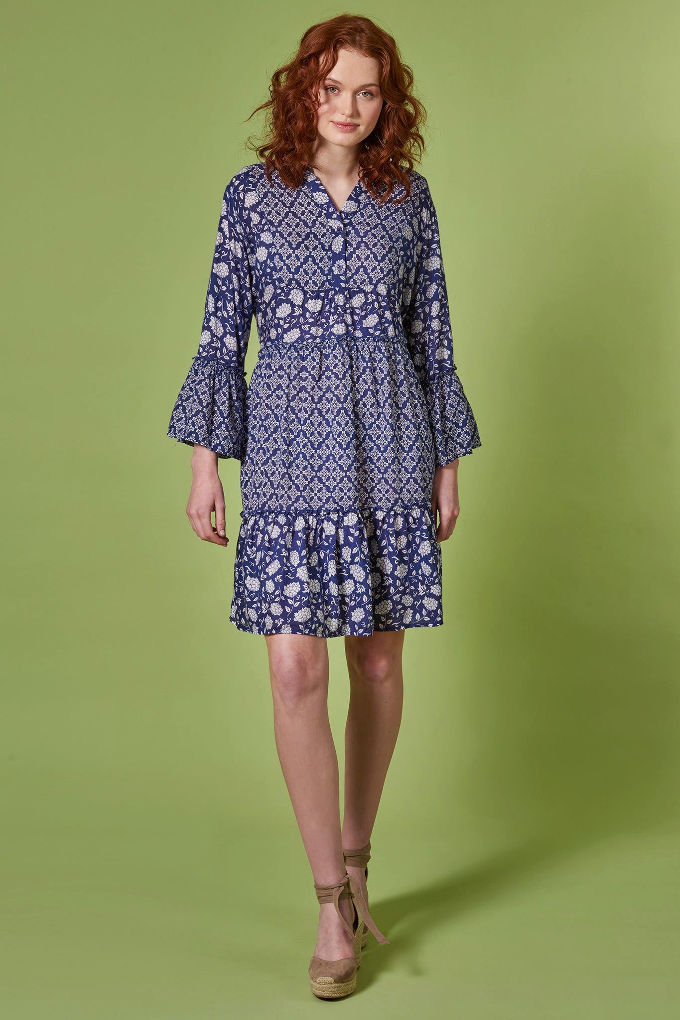 Sommerkleid Kleid Damen aus fließender Viskose - Blumenkleid mit Pufferärmeln