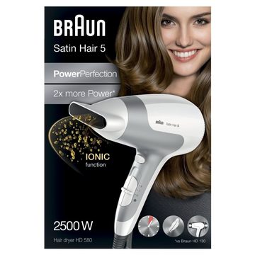 Braun Ionic-Haartrockner Braun Satin Hair 5 PowerPerfection Haartrockner HD580 Ionen Funktion, 2500 W