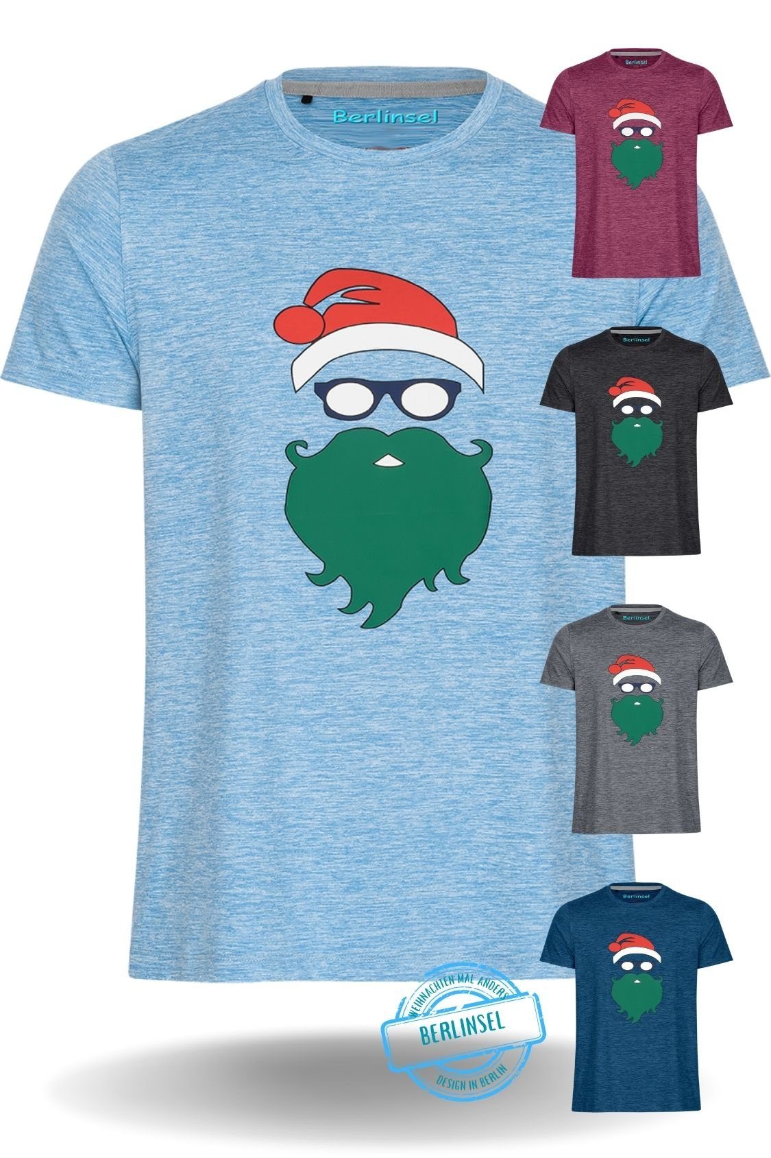 Männer Berlinsel Weihnachtsshirt Weihnachtsgeschenk, T-Shirt Printshirt hellblau Weihnachtsfoto Weihnachtsfeier, Herren Weihnachtsoutfit