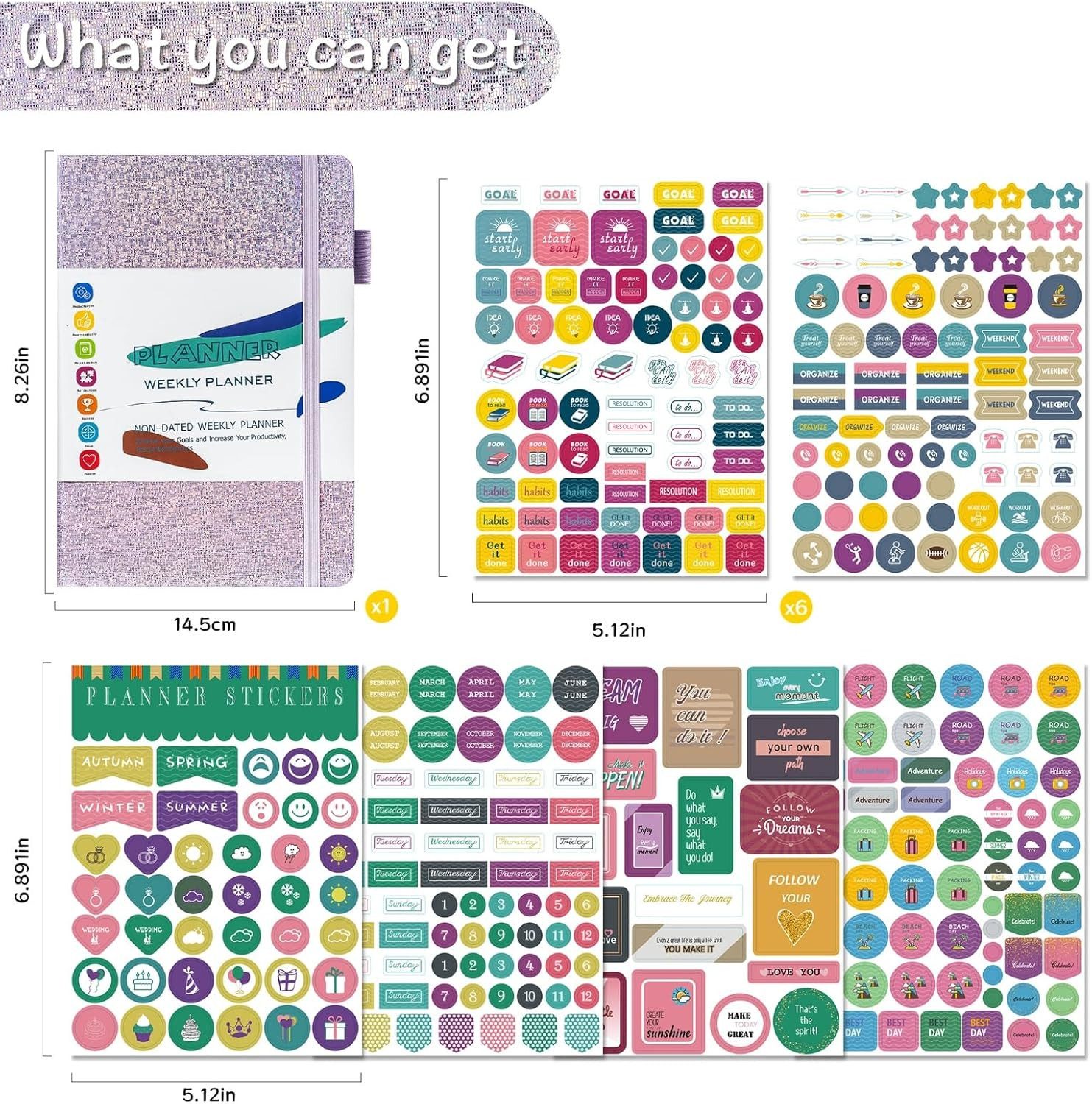 AURIVION Notizbuch Notizbuch Planer Notizbuch A5,DIY Buchkalender Daten DIY Kalender Studienplaner 2024/2025, Gummiband,mit Aufkleber