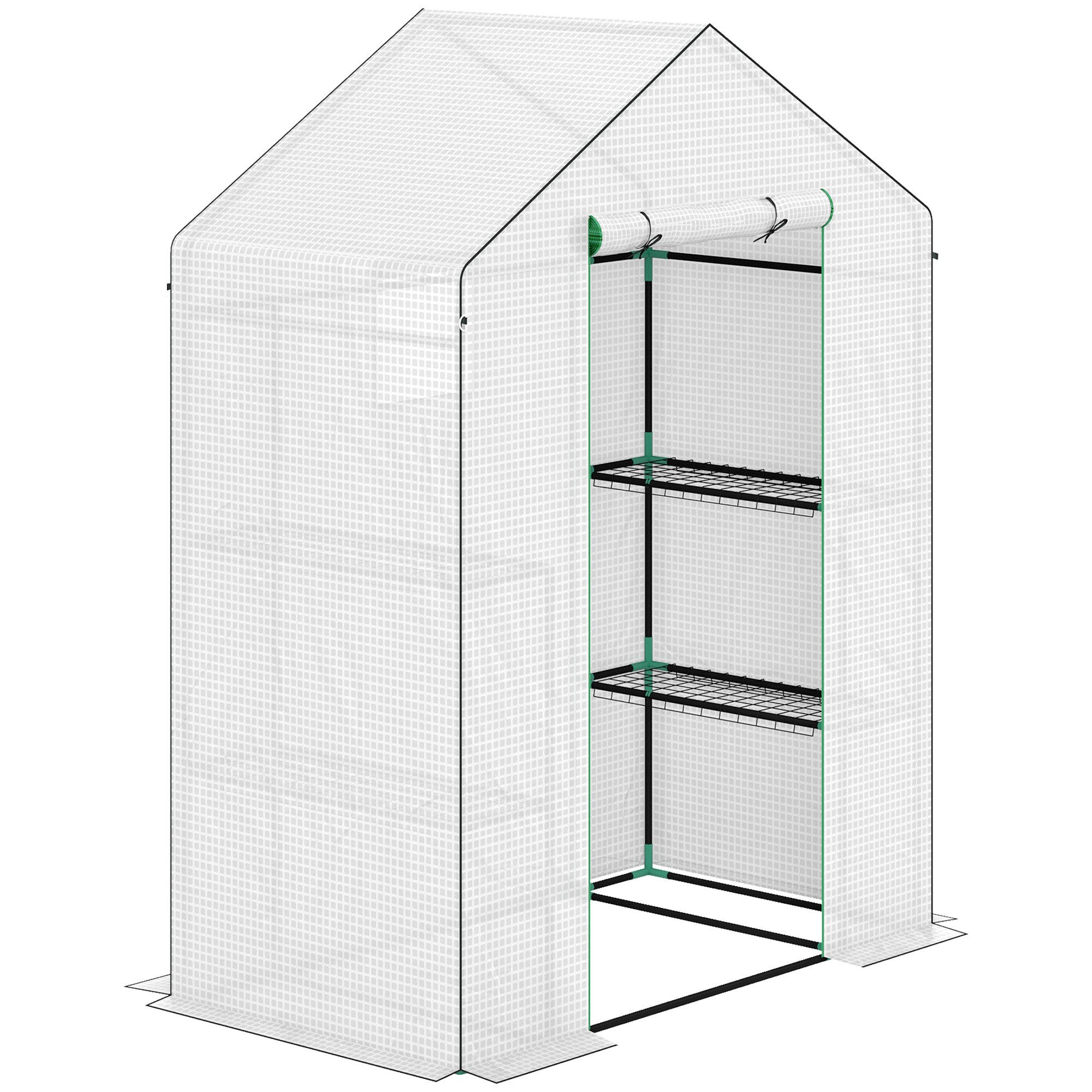 Gewächshaus mit Rolltür, Fenster, Regale, winterfest Foliengewächshaus aus Stahl
