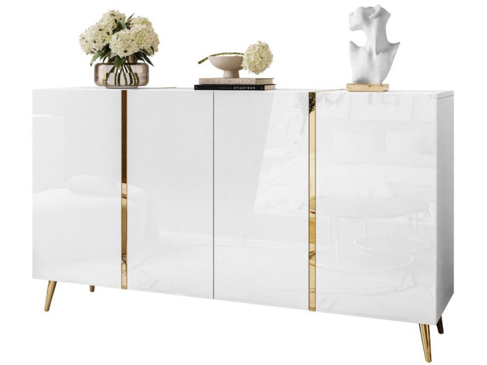 ALLHOUSE24 Kommode DIAMANT GOLD schwarz oder weiß Glanz goldene Metallfüße Sideboard (1x Kommode), Breite 158 cm