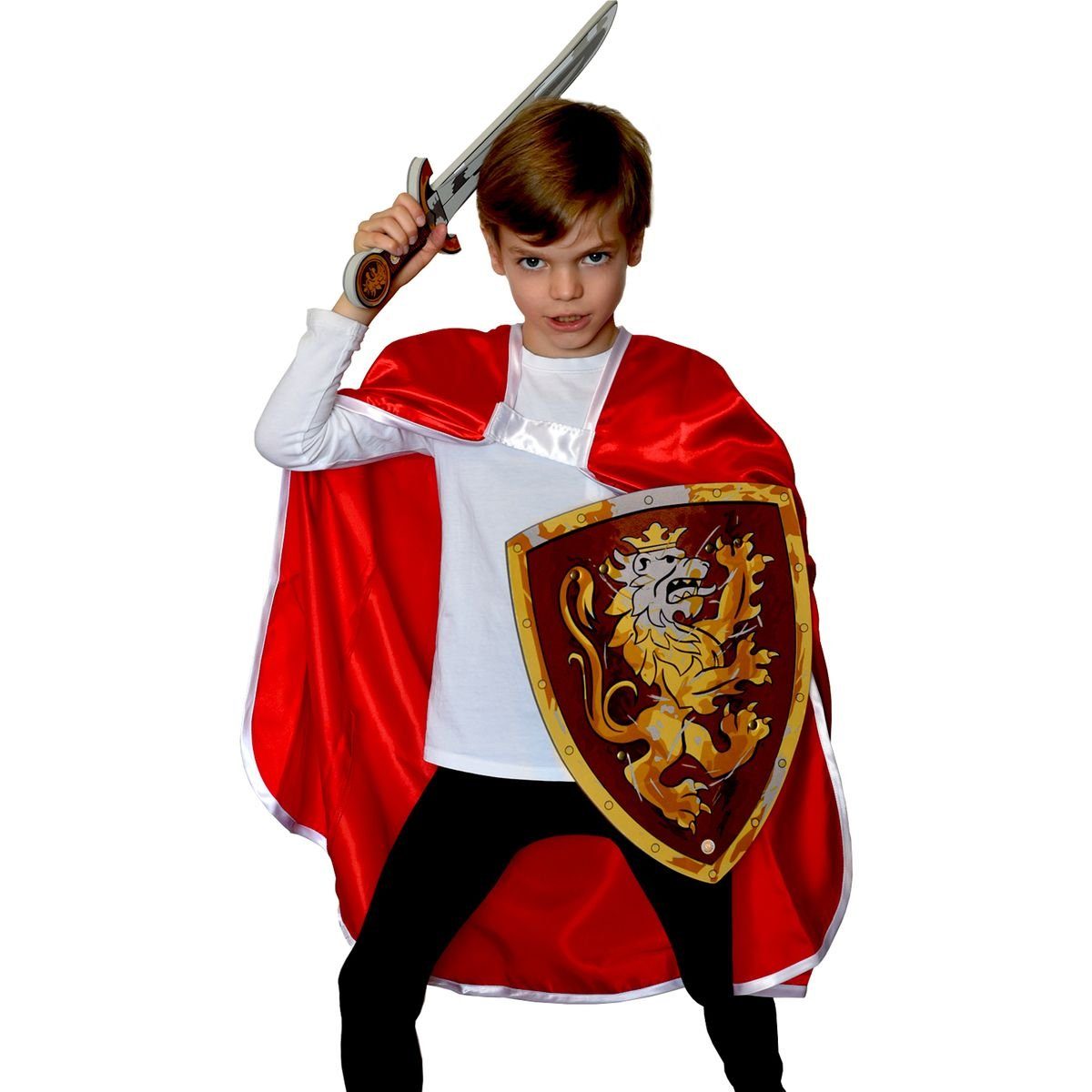 Lipta TDP Kostüm Ritter Königs-Umhang Rot 77cm Lang mit Löwen Emblem für Kinder