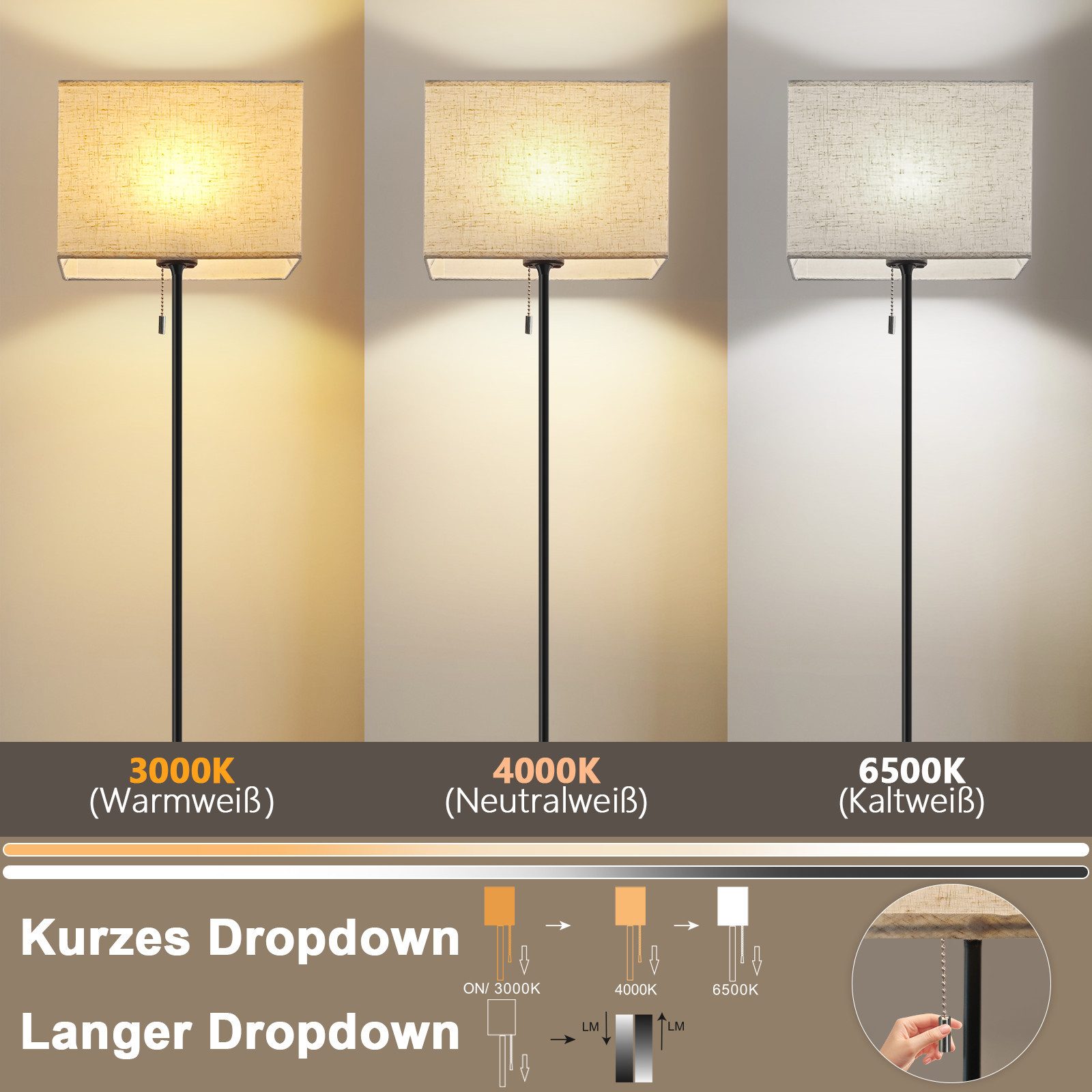 Nettlife LED Stehlampe Vintage Lampenschirm Dimmbar günstig online kaufen