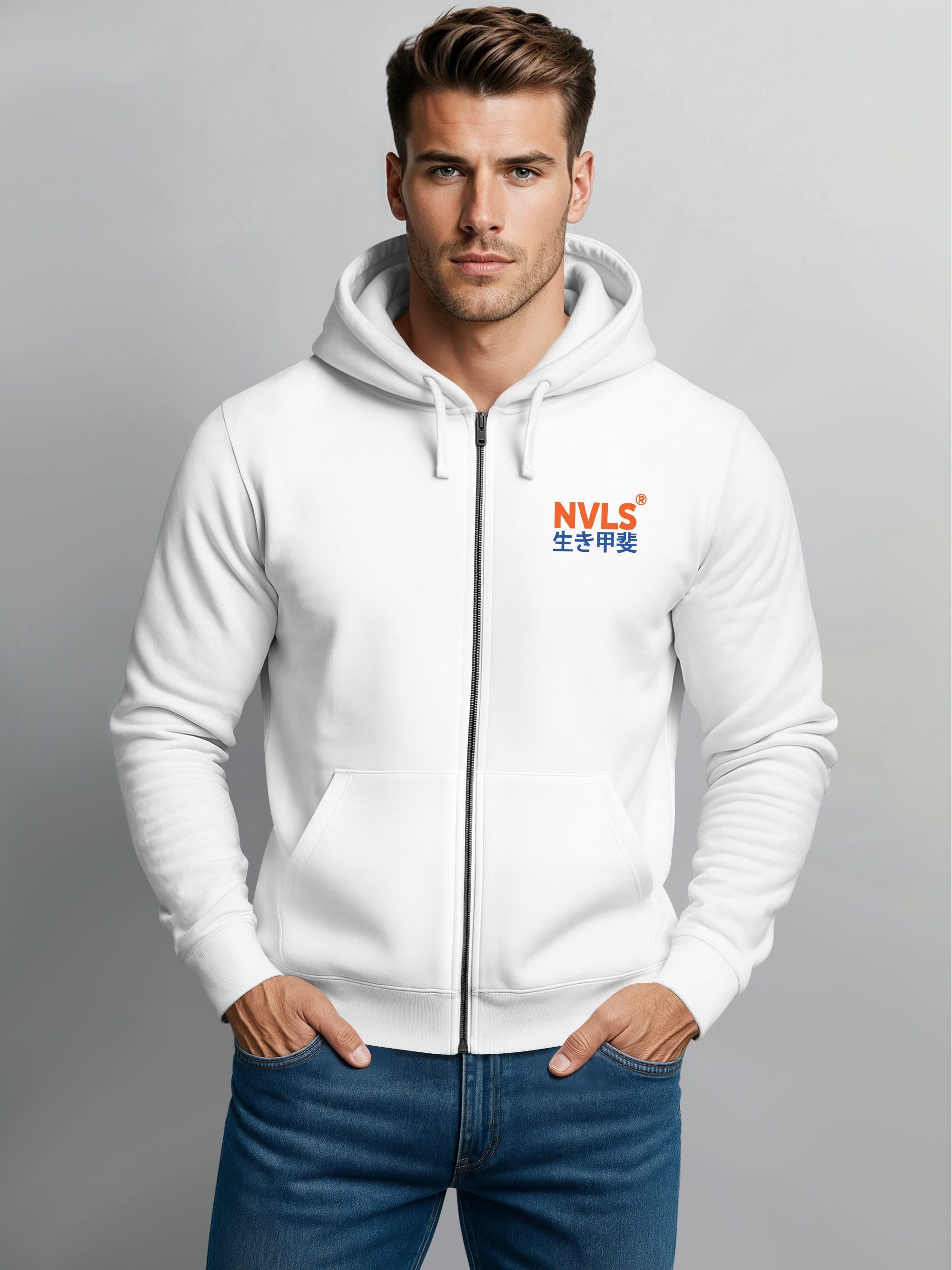 Neverless Sweatjacke Herren Sweatjacke Backprint Okinawa Japan Zipjacke Zip-Hoodie Männer
