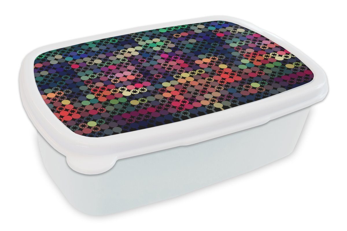 MuchoWow Lunchbox Sterne - Regenbogen - Punkte - Geometrie - Design, Kunststoff, (2-tlg), Brotbox für Kinder und Erwachsene, Brotdose, für Jungs und Mädchen weiß