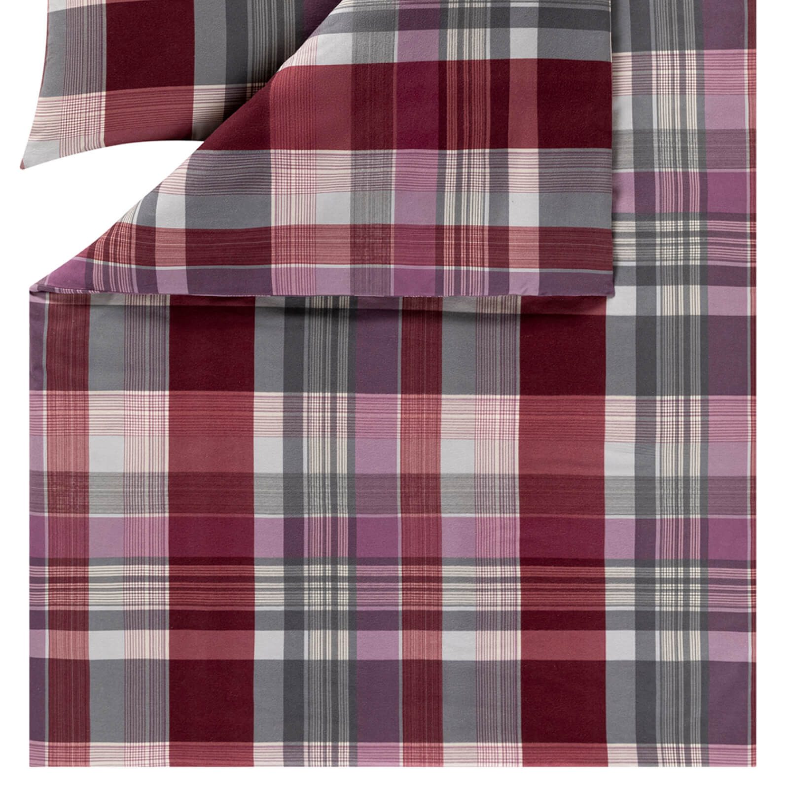 Estella Bettwäsche Ambros 4473 670 Aubergine, Flanell, 2 teilig, Karomuster