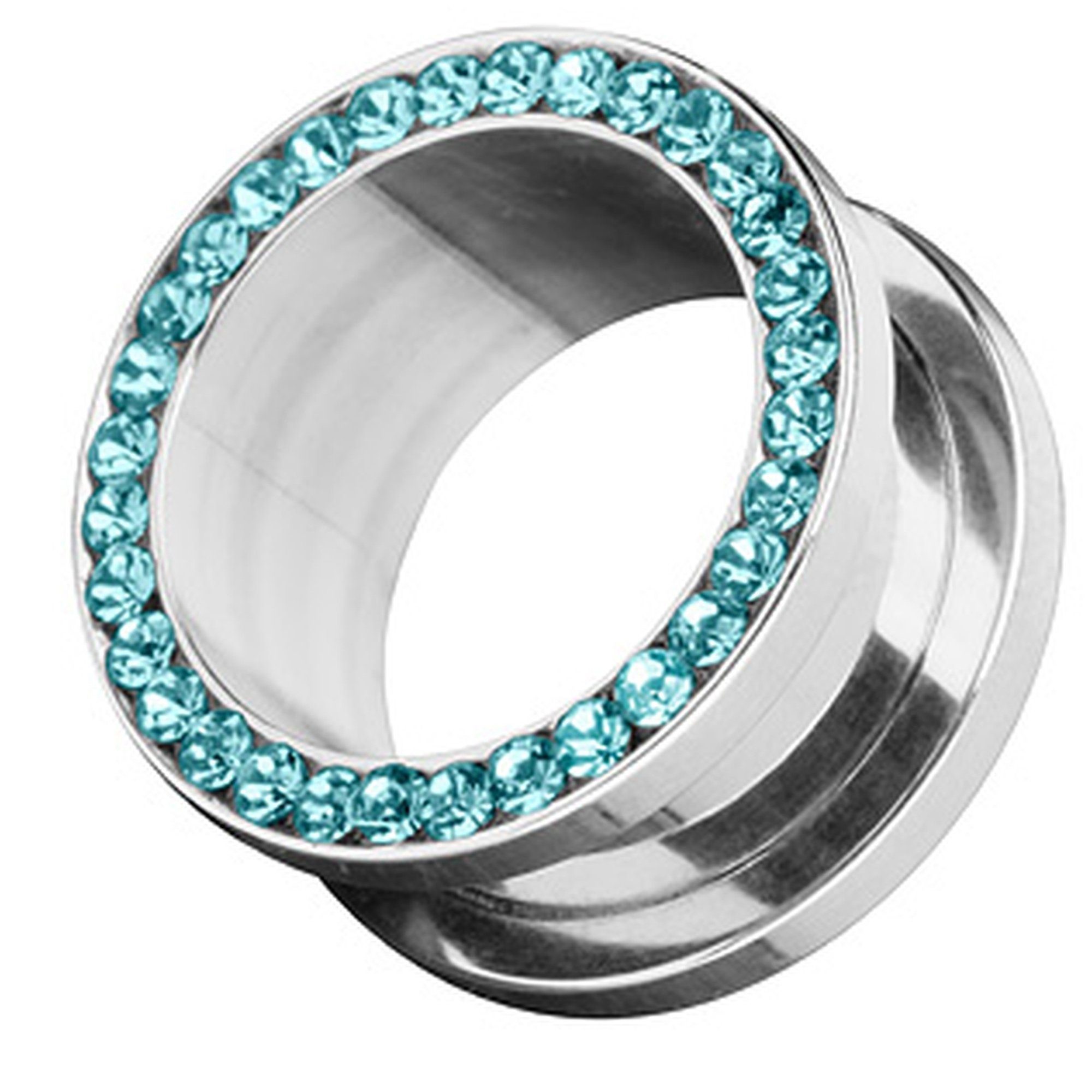 Aqua Zirkonia Plug Kristall Schraub Edelstahl Plug Piercing Edelstahl Tunnel Piercing Taffstyle Zirkonia Flesh Kristall,