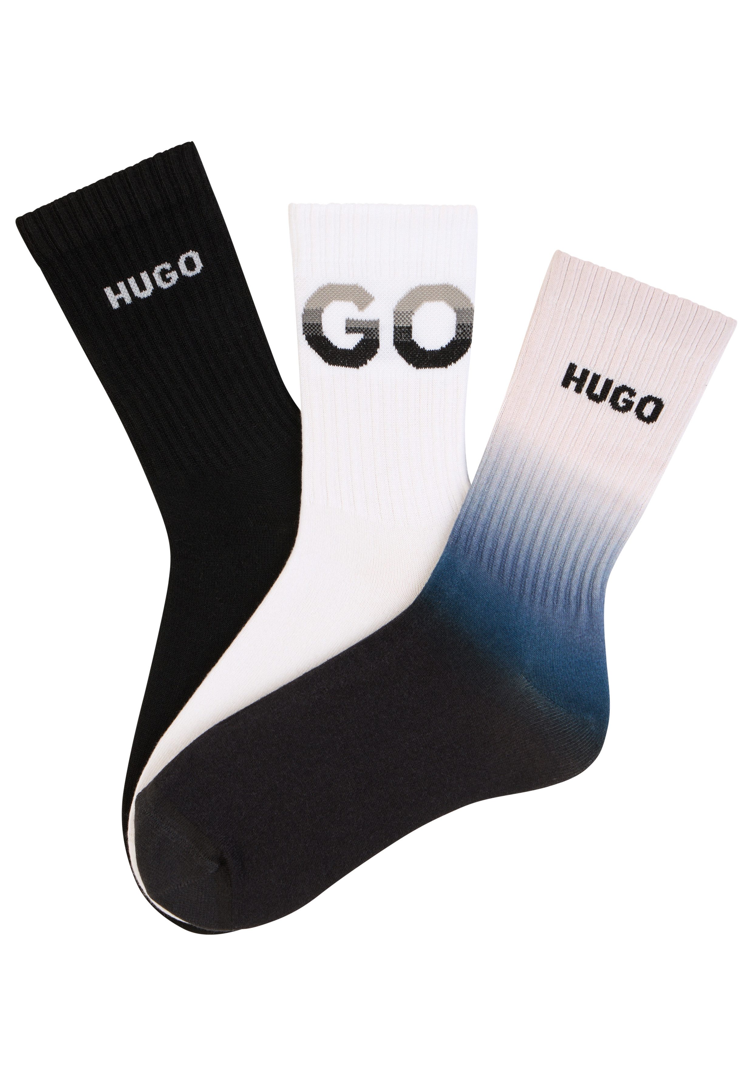 HUGO Socken (3-Paar) sportlich, elastisch, jedes Paar individuell