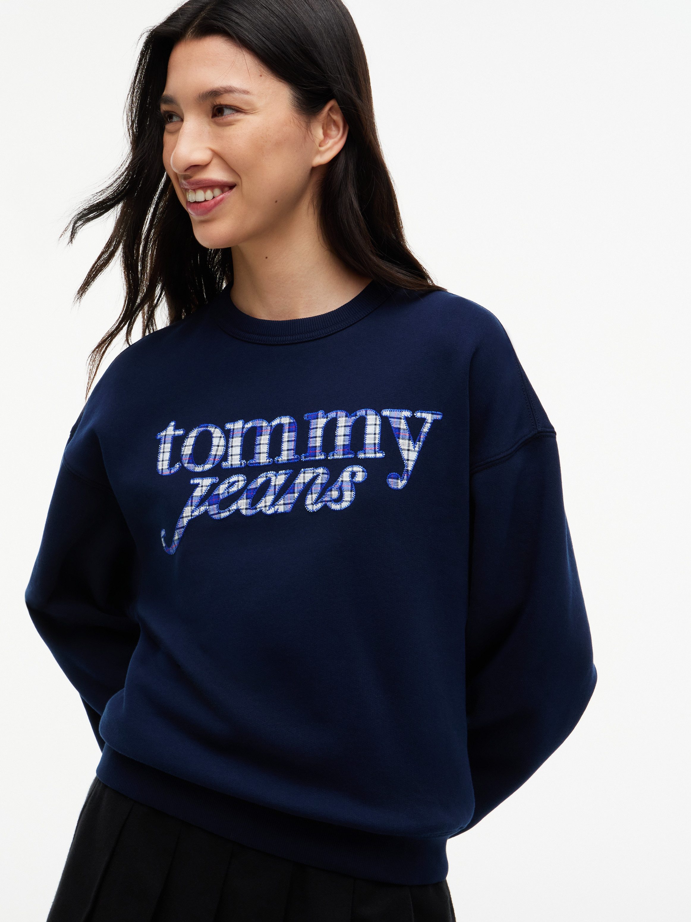 Tommy Jeans Sweatshirt TJW BXY CHECK SCRIPT CREW Baumwollmischung