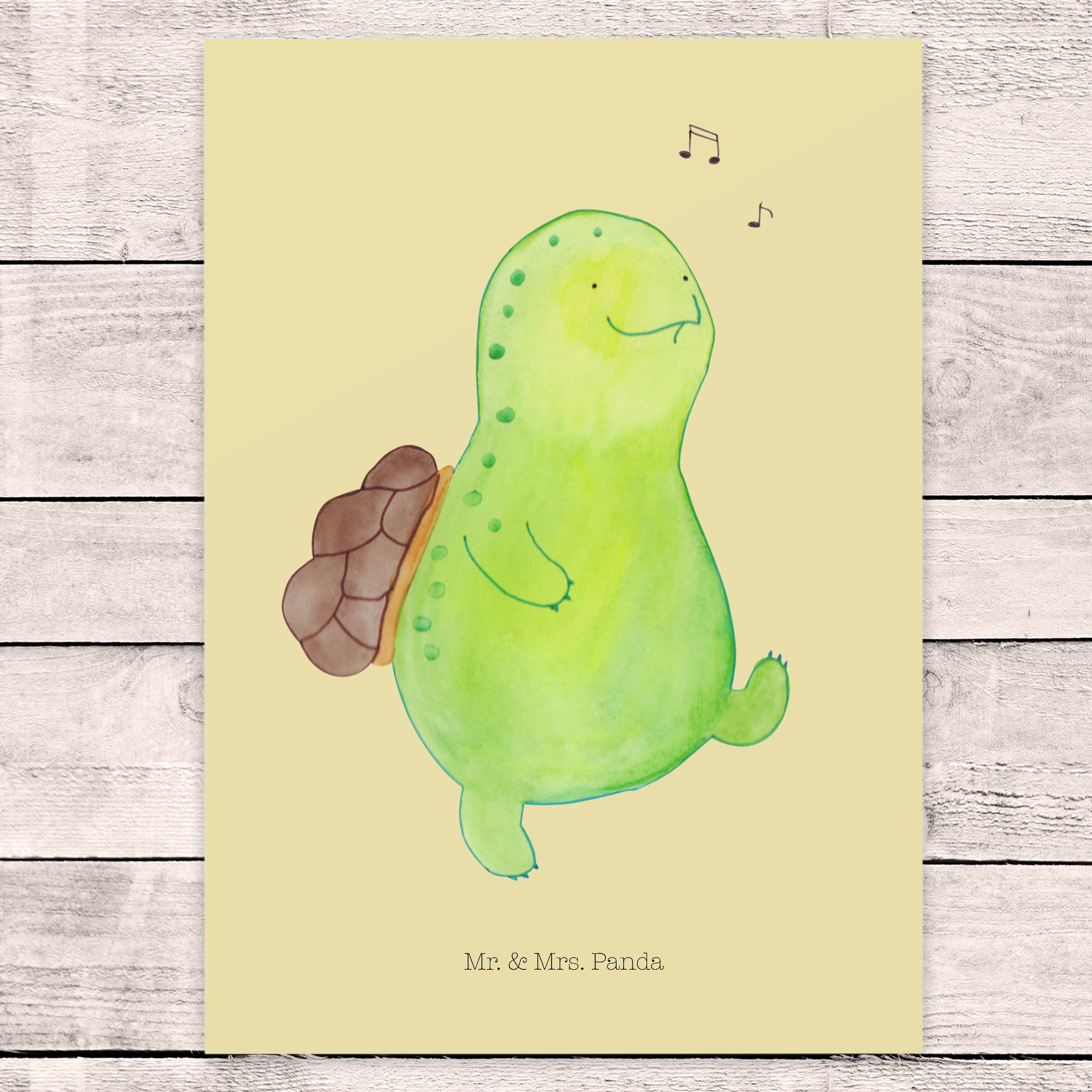 Mr. & Mrs. Panda Postkarte »Schildkröte pfeift Gelb Pastell