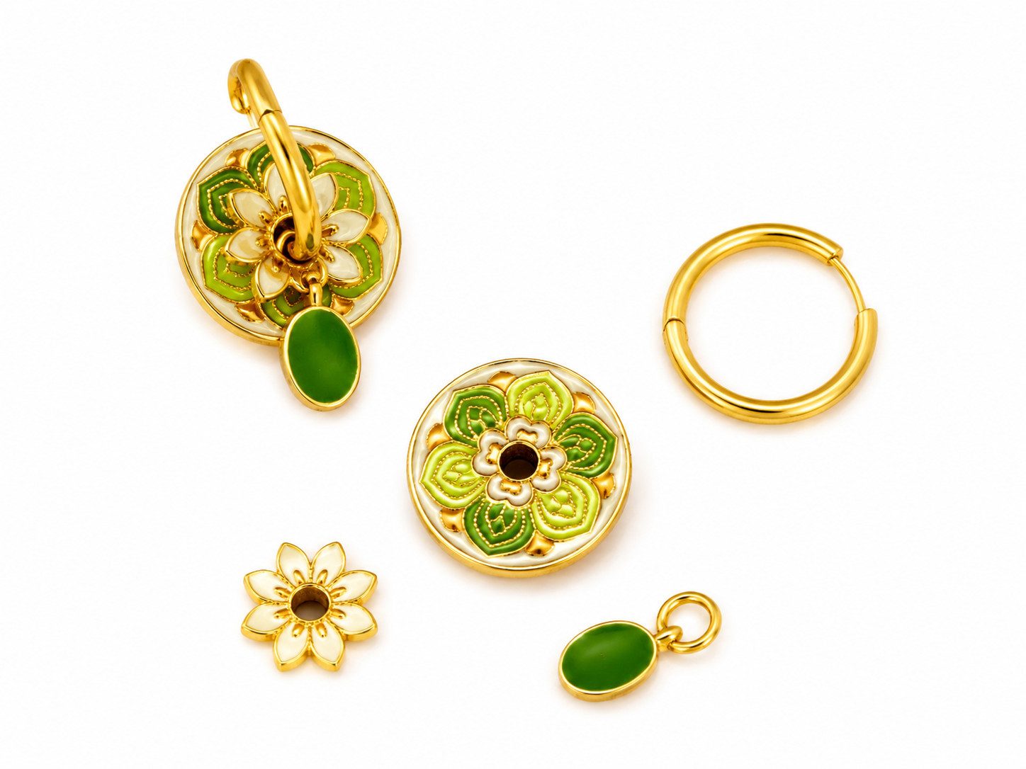 RAIKOU Creolen-Set Abnehmbare Kupfer Ohrringe vergoldet Damen – Emaille Design (4-Teil, 3-Teil), Vintage-Stil mit dezenter, luxuriöser Eleganz