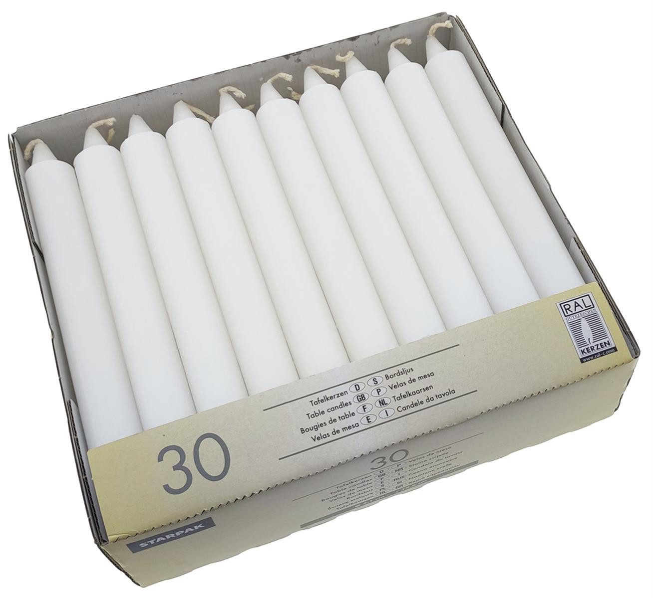 PAPSTAR Tafelkerze 30 weiße Stabkerzen 19 cm - Dekokerzen (set, 30-tlg., Tafelkerzen), Spitzkerzen Leuchterkerzen Stabkerzen