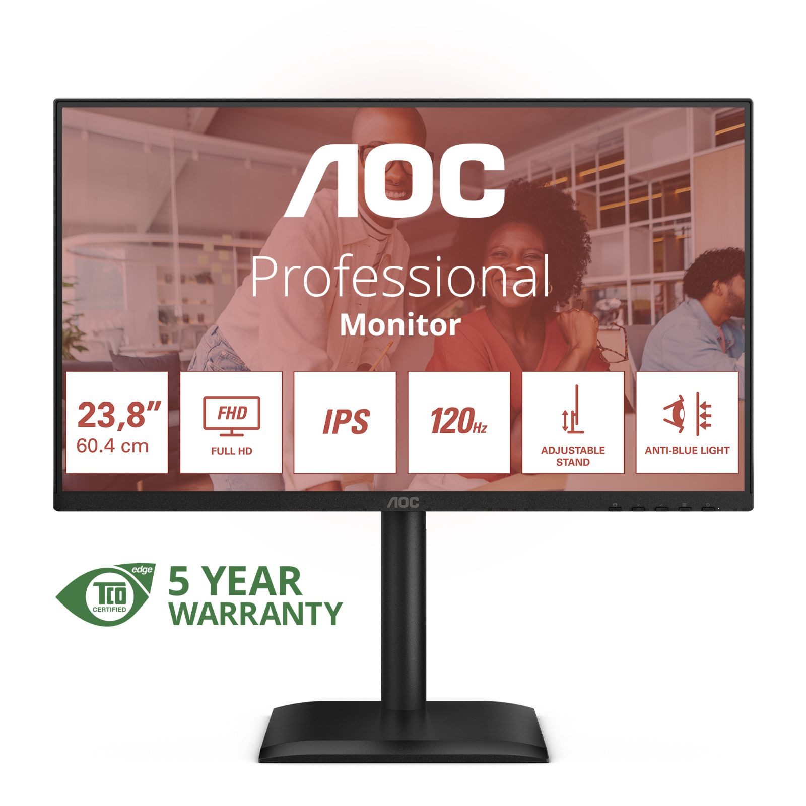 AOC 60,5cm (23,8) 24E4U 16:09 HDMI+DP+USB IPS Lift black TFT-Monitor (1920 x 1080 px, Full HD, 4 ms Reaktionszeit, 120 Hz, IPS, Lautsprecher, HDCP, Kopfhörerbuchse, Pivot, Höhenverstellbar)