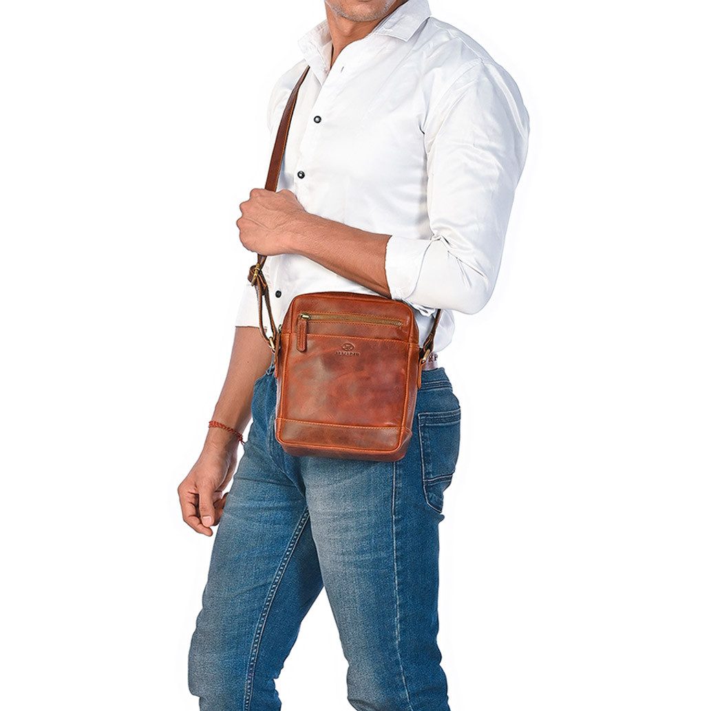 ALMADIH Umhängetasche Leder Herren NOAH braun - Kompakte Ledertasche für Re günstig online kaufen