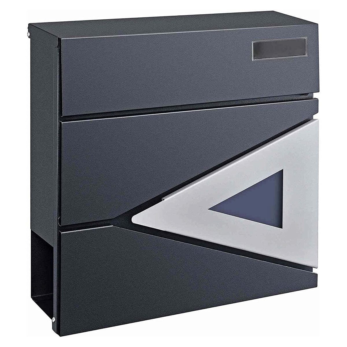 colourliving Briefkasten colourliving Postkasten Dreieck mit Zeitungsrolle anthrazit, Mit Zeitungsrolle, Sichtfenster und eingelassenem Namensschild