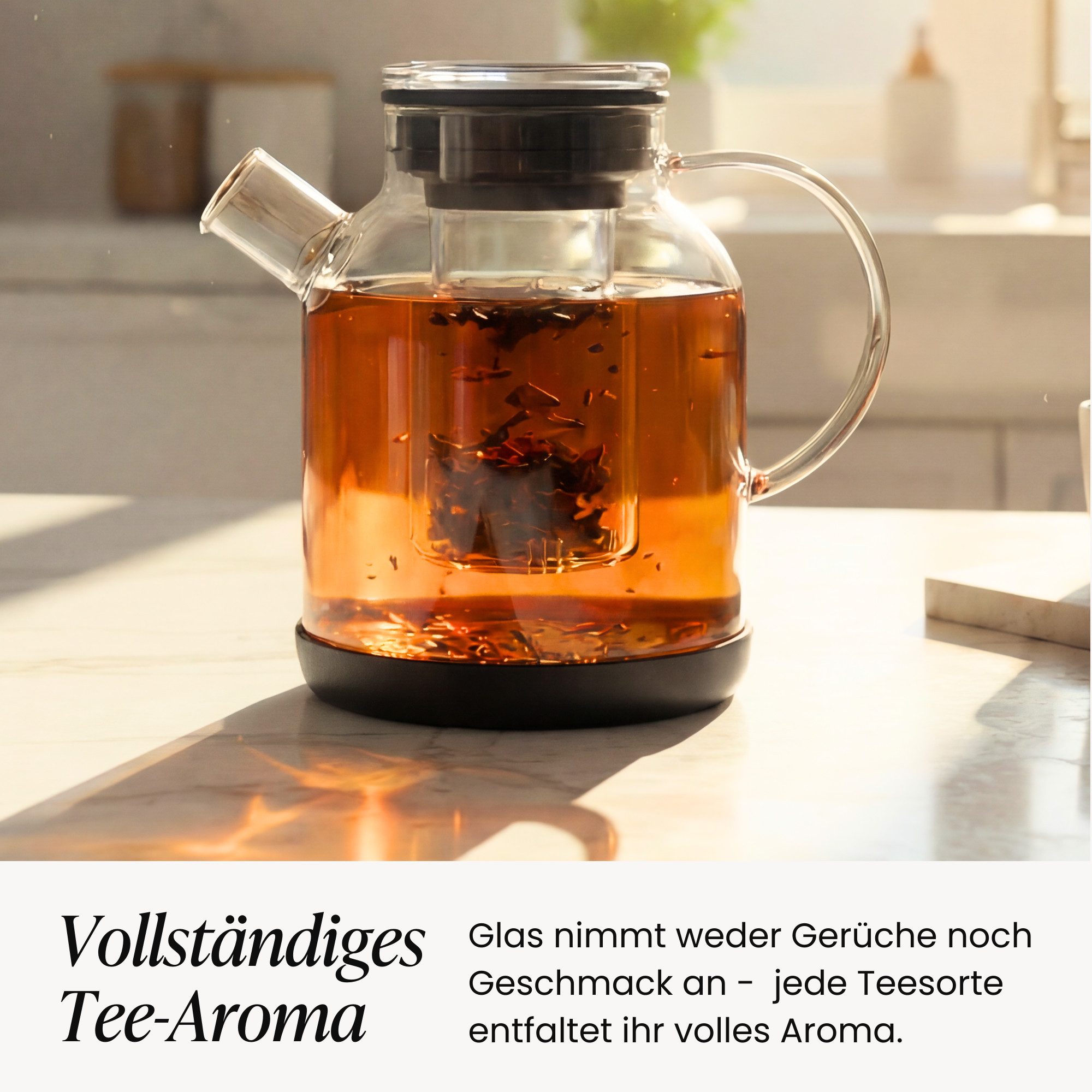 Zoha Teekanne Glasteekanne mit Sieb 1,5 Liter - Hitzebeständiger Teebereiter, Premium Borosilikatglas mit Siebeinsatz